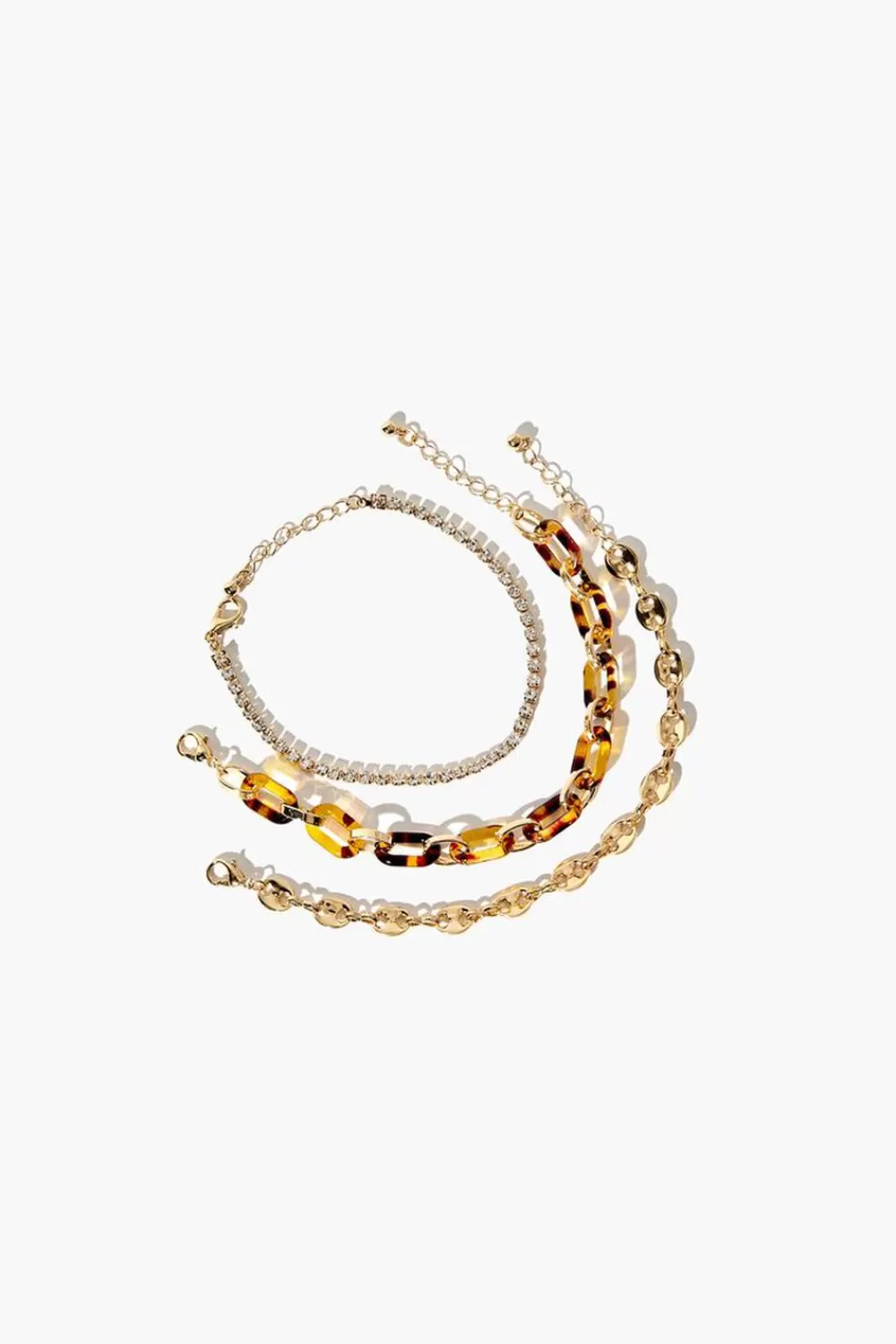 Bracelets>Forever 21 Tortoiseshell Chain Bracelet Set Gold