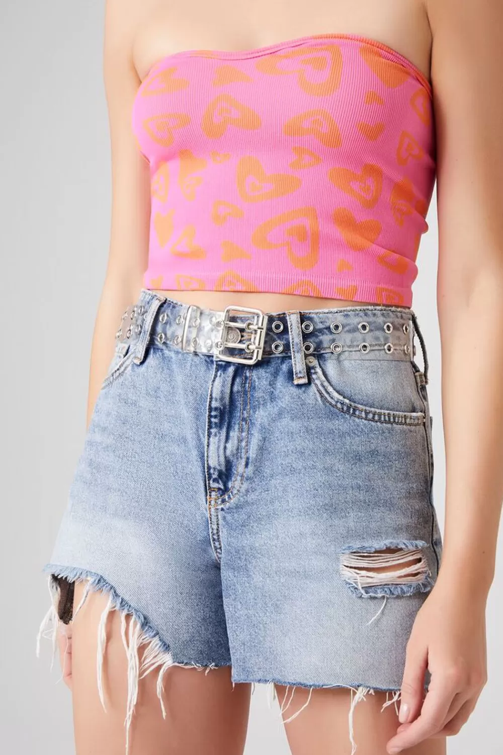 Belts>Forever 21 Transparent Grommet Hip Belt Clear/Silver