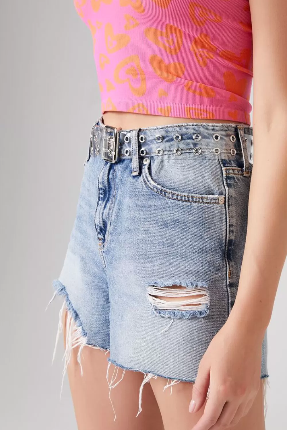 Belts>Forever 21 Transparent Grommet Hip Belt Clear/Silver