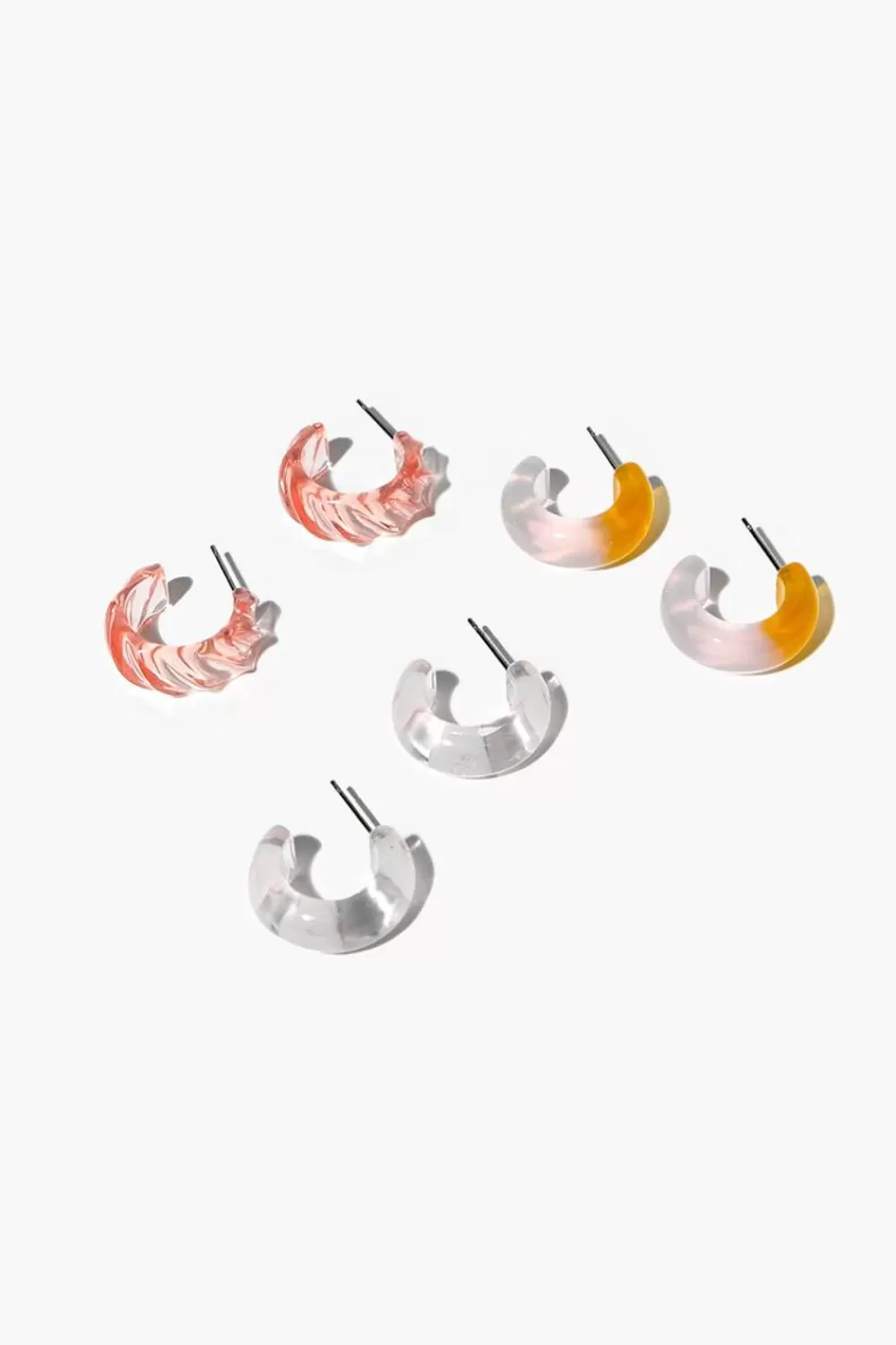 Earrings>Forever 21 Transparent Hoop Earring Set Pink/Yellow