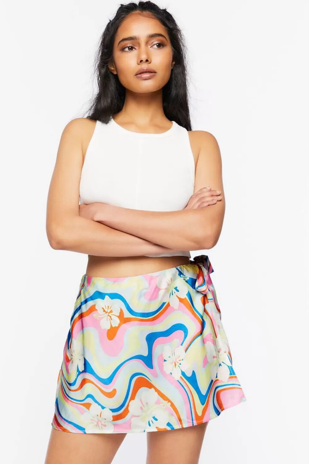 Bottoms>Forever 21 Tropical Floral Print Mini Skirt Pink/Multi