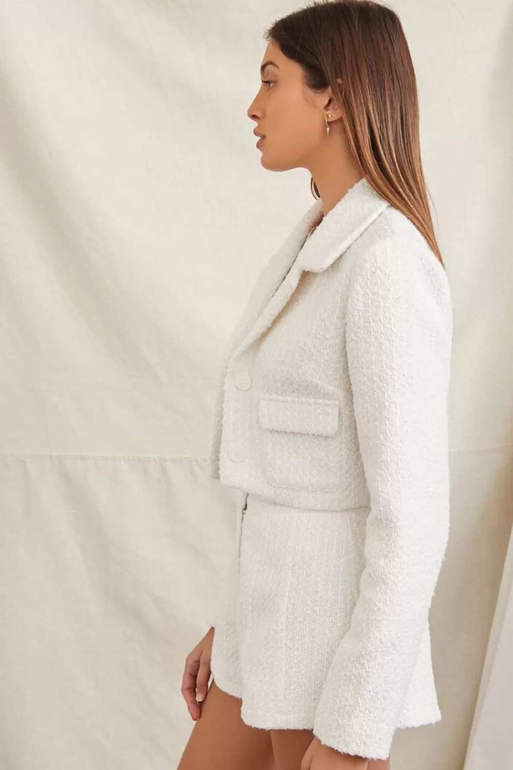 Matching Sets>Forever 21 Tweed Cropped Blazer White/White