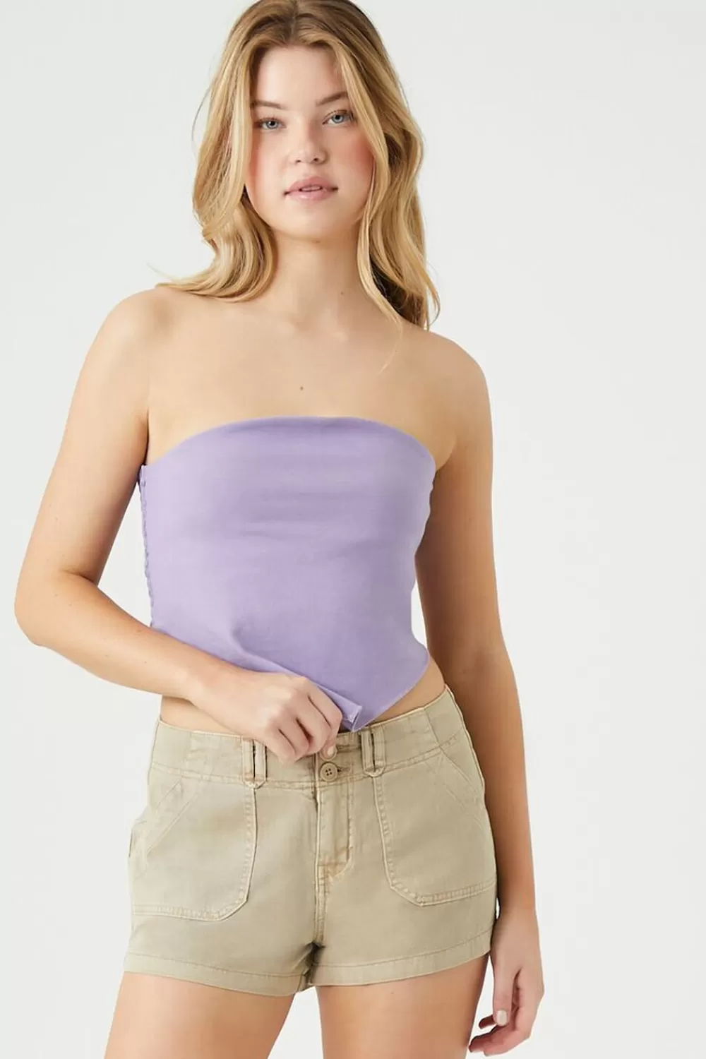 Bottoms>Forever 21 Twill Cargo Shorts Khaki