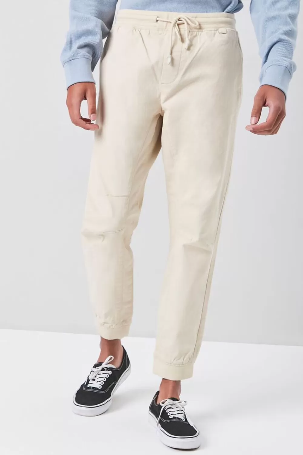 Bottoms>Forever 21 Twill Drawstring Joggers Khaki