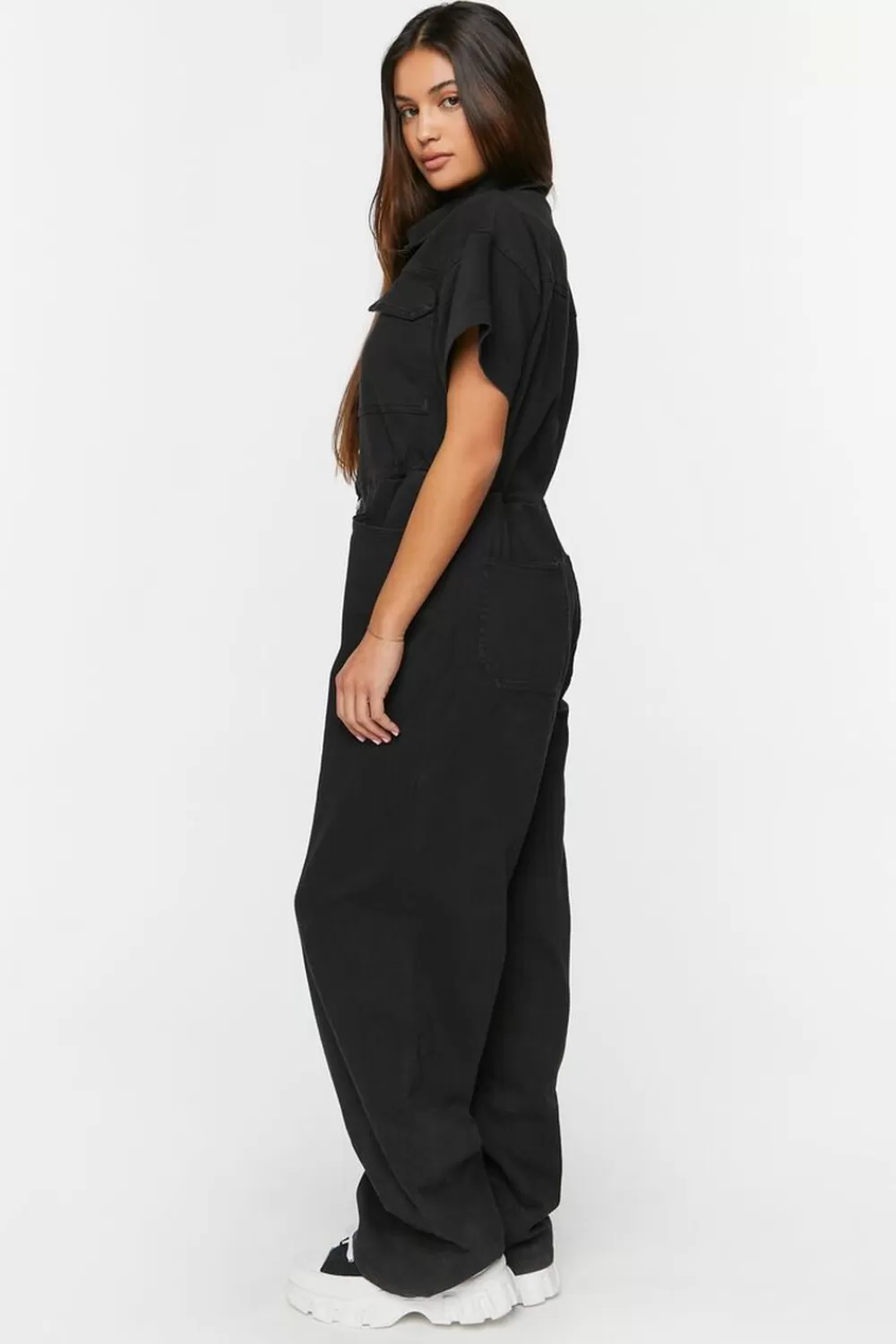 Rompers + Jumpsuits>Forever 21 Twill Straight-Leg Shirt Jumpsuit Black
