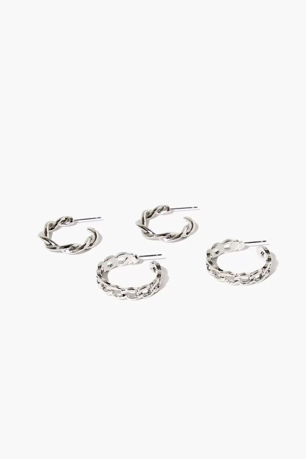 Earrings>Forever 21 Twisted & Chain Hoop Earring Set Silver