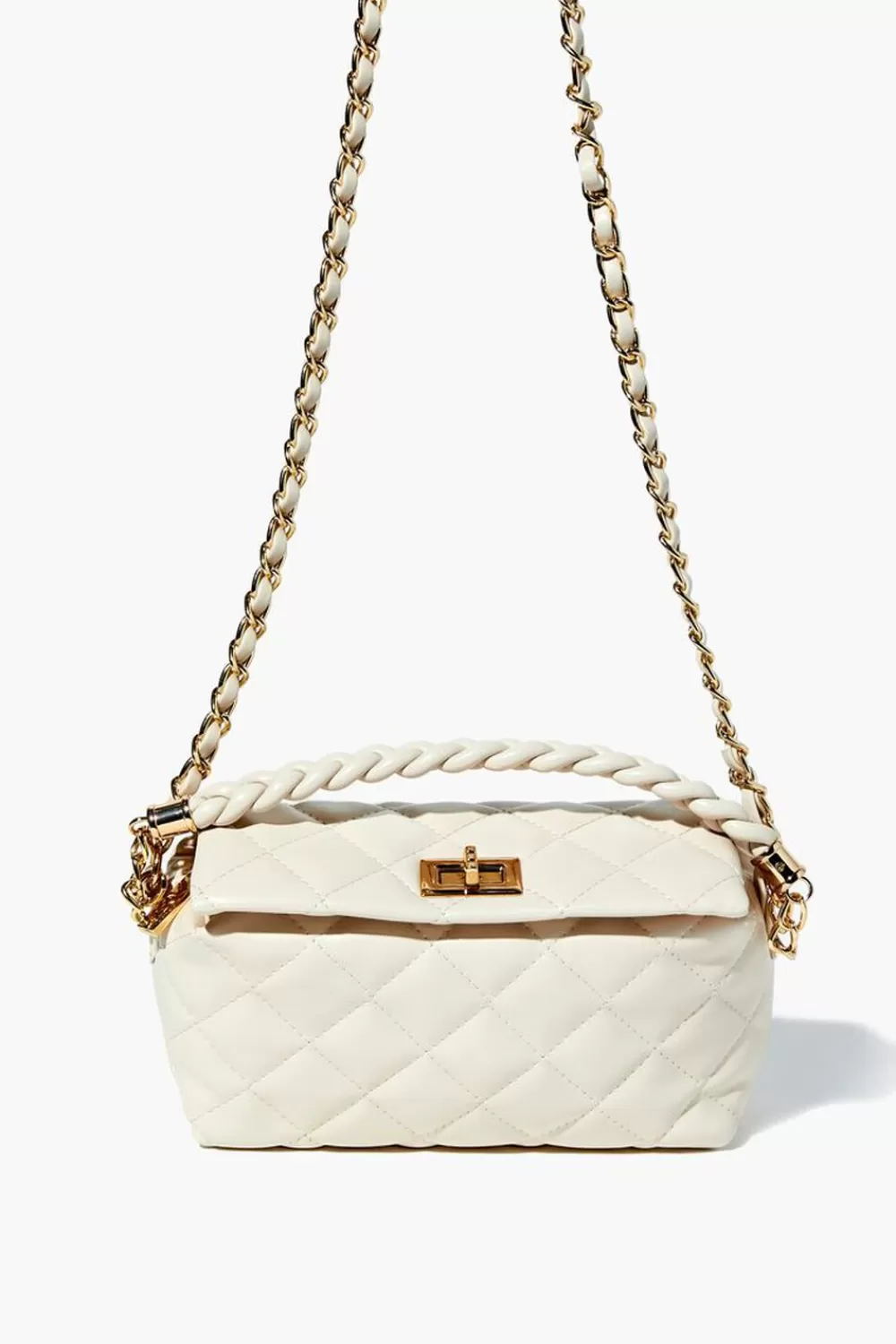 Bags + Backpacks>Forever 21 Twisted Faux Leather Crossbody Bag Cream