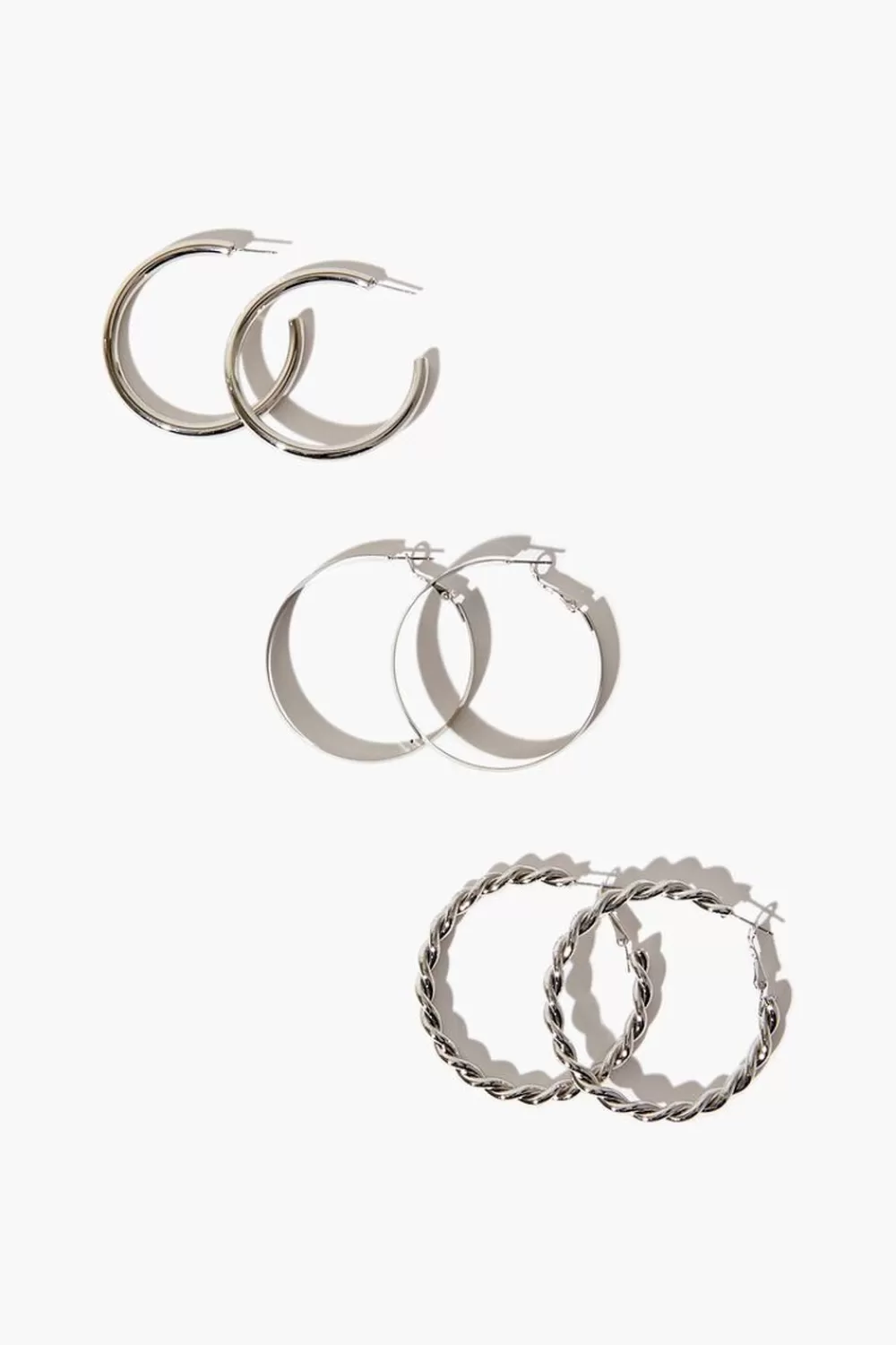 Earrings>Forever 21 Twisted Hoop Earring Set Silver