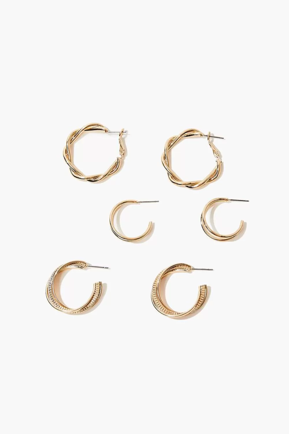 Earrings>Forever 21 Twisted Hoop Earring Set Gold