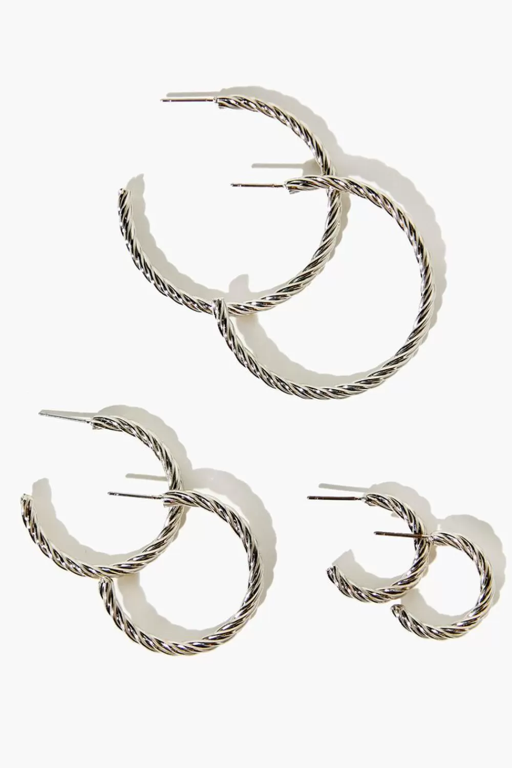 Earrings>Forever 21 Twisted Open-End Hoop Earring Set Silver