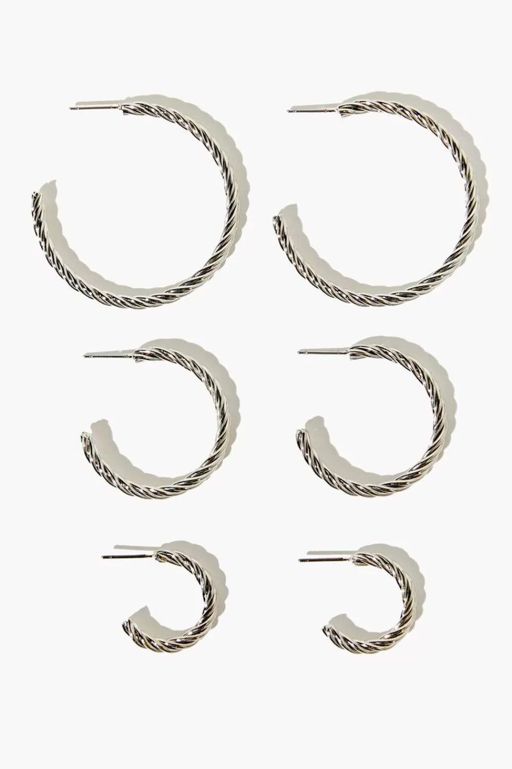 Earrings>Forever 21 Twisted Open-End Hoop Earring Set Silver