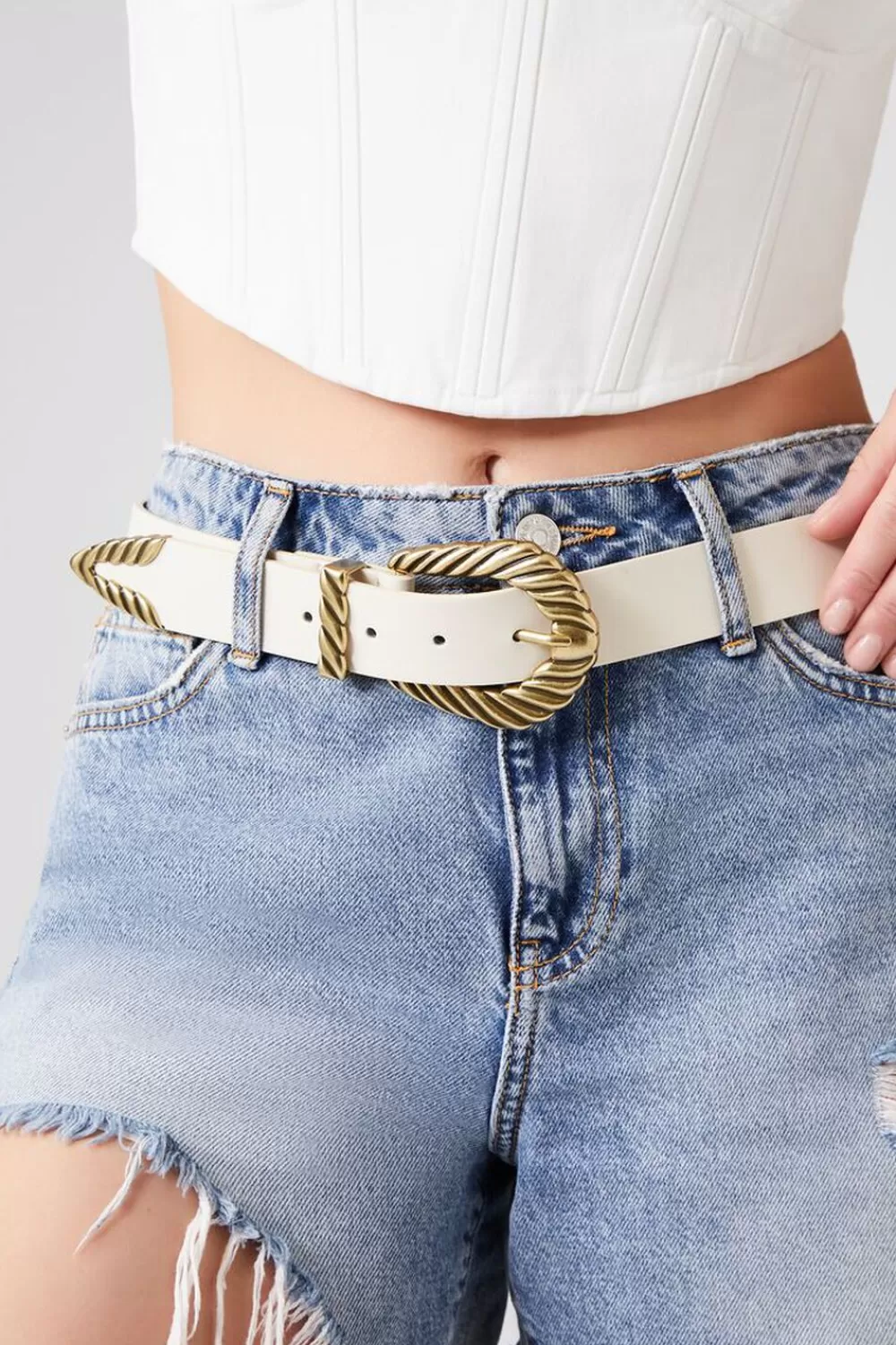 Belts>Forever 21 Twisted-Buckle Belt Cream/Gold