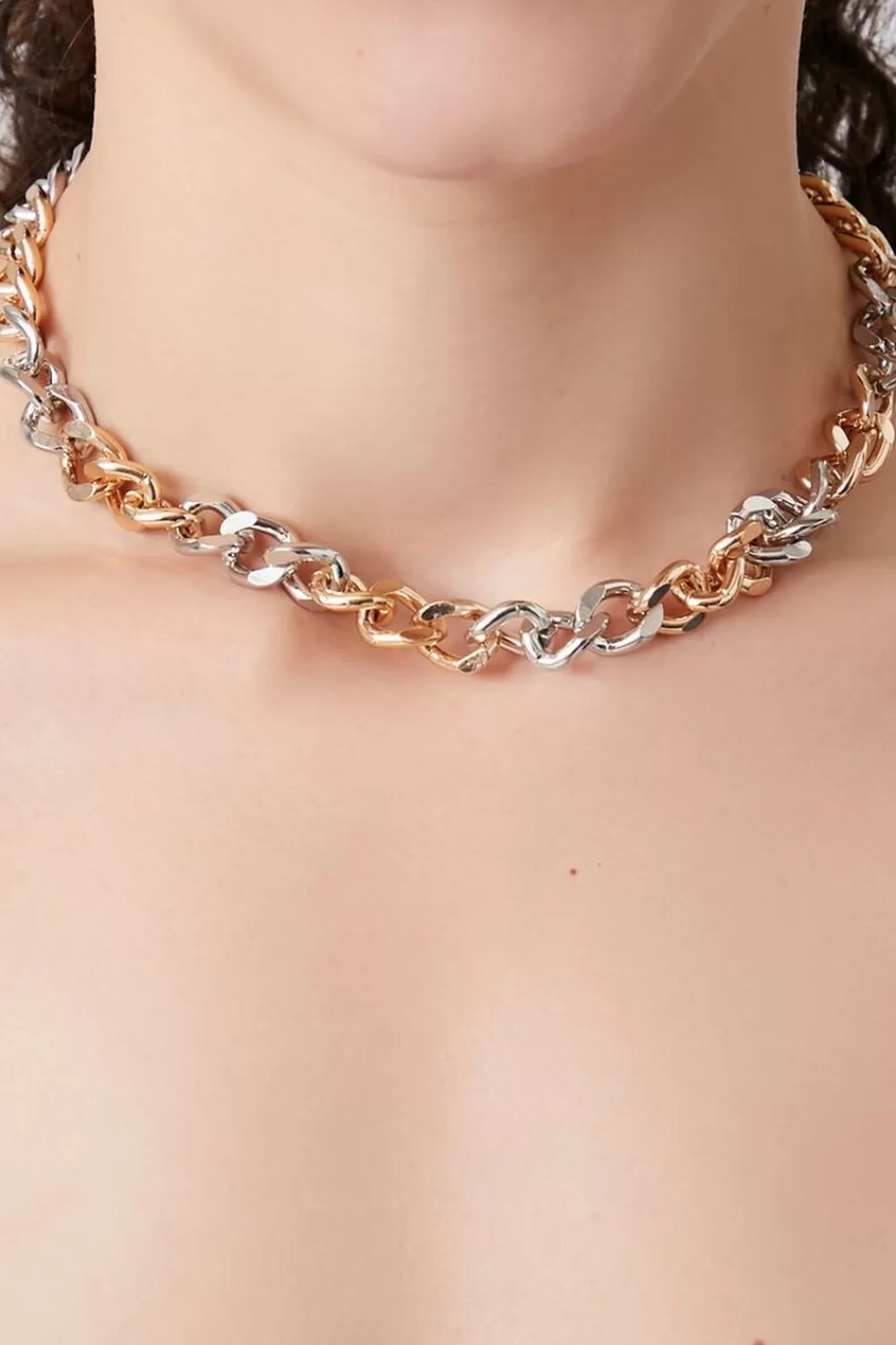 Necklaces>Forever 21 Two-Tone Curb Chain Necklace Gold/Silver