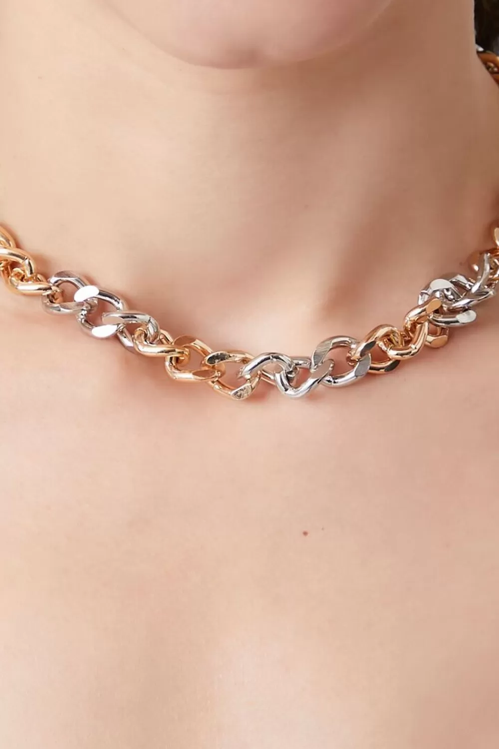 Necklaces>Forever 21 Two-Tone Curb Chain Necklace Gold/Silver