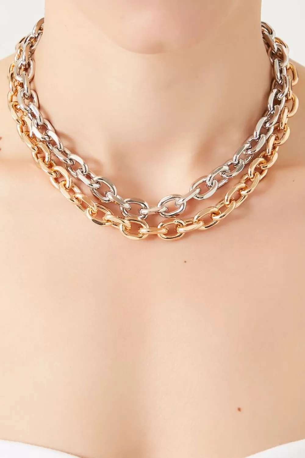 Necklaces>Forever 21 Two-Tone Layered Rolo Chain Necklace Gold/Silver