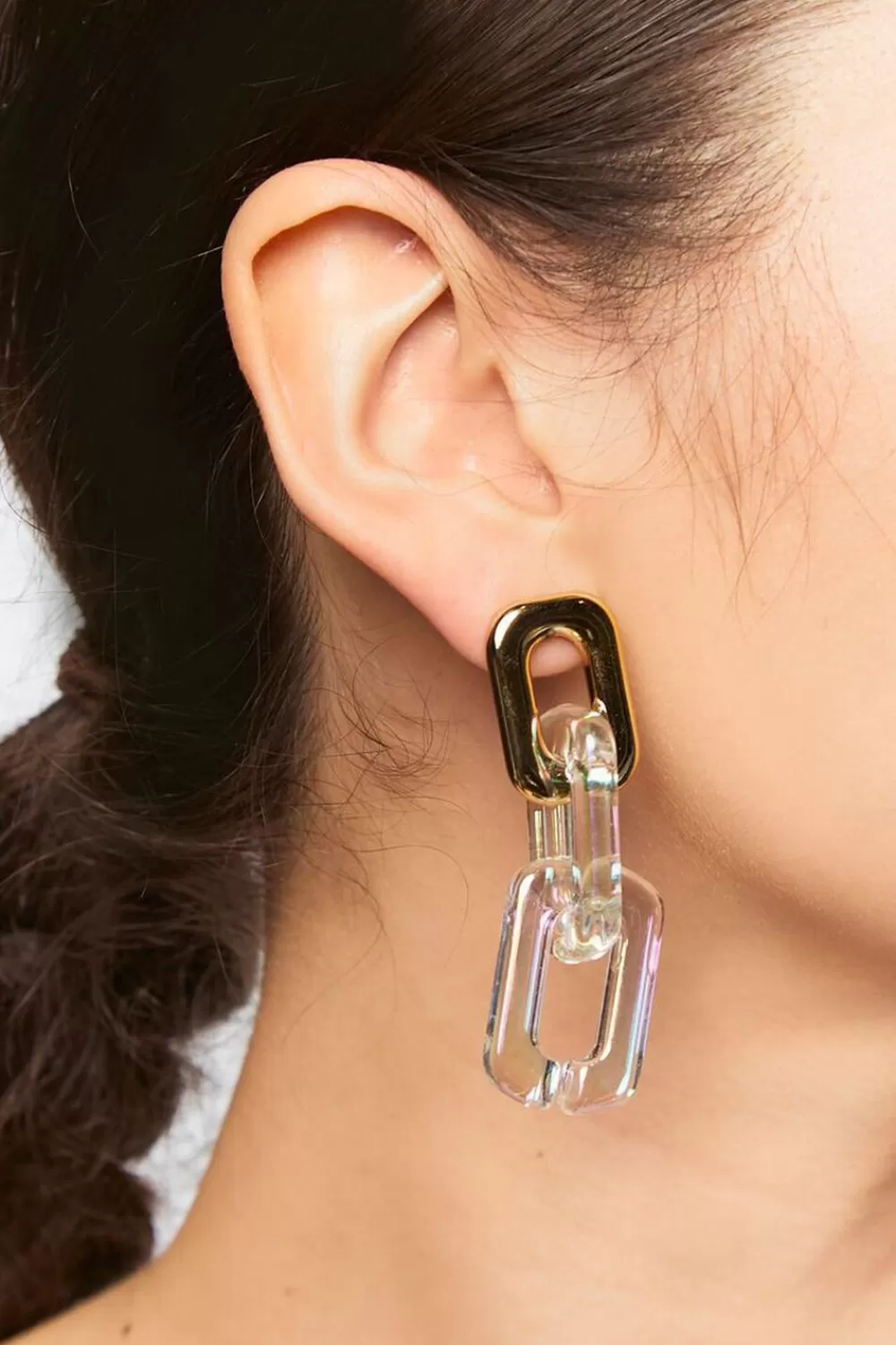 Earrings>Forever 21 Upcycled Anchor Chain Drop Earrings Gold/Clear