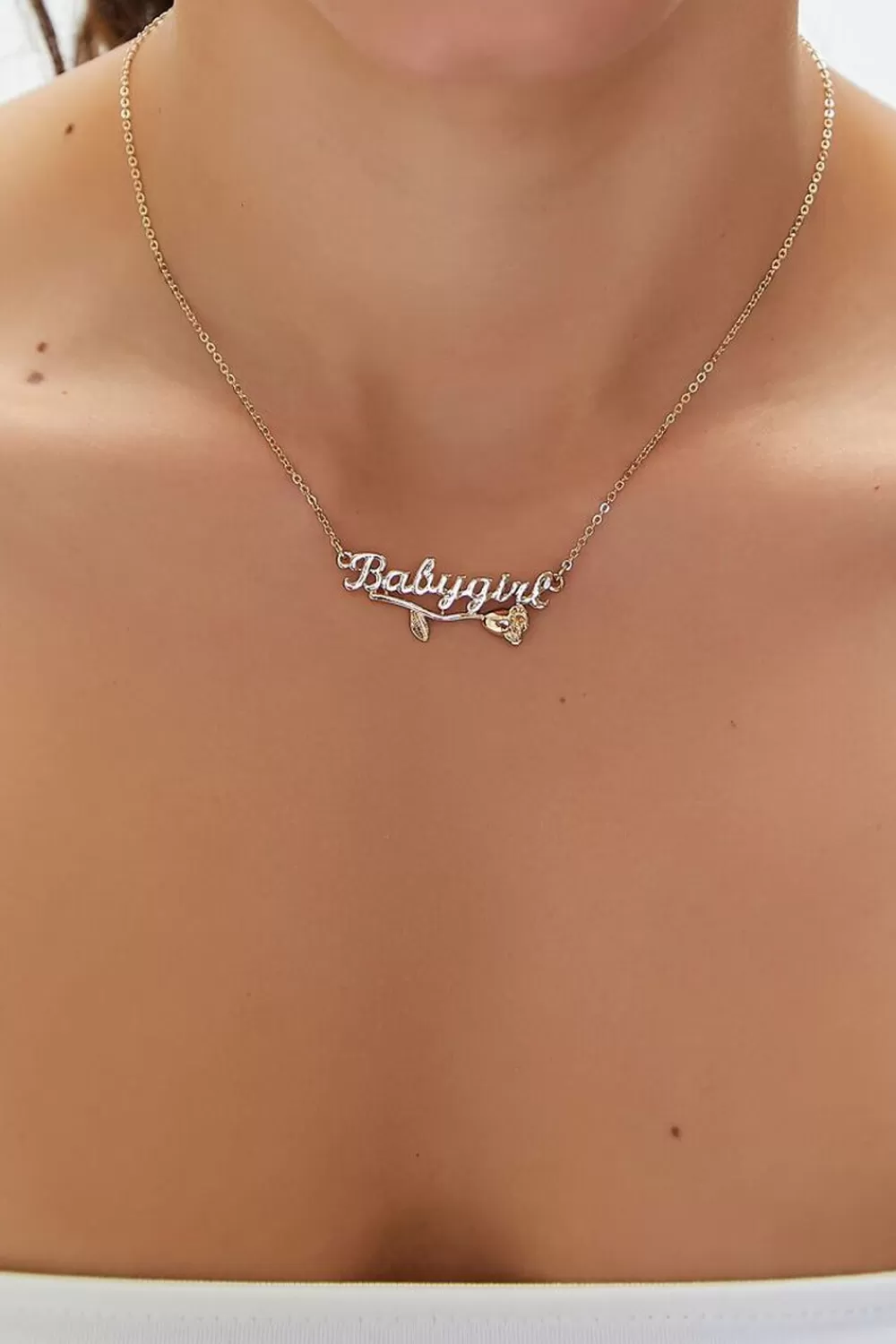 Necklaces>Forever 21 Upcycled Babygirl Rose Necklace Gold