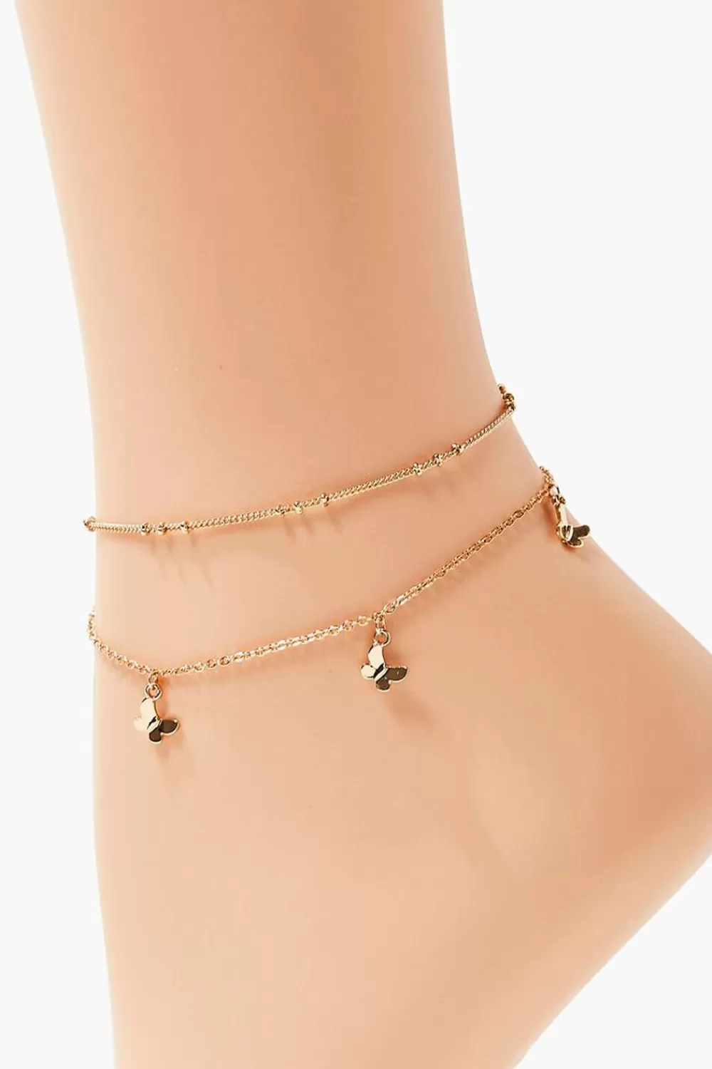 Body Jewelry>Forever 21 Upcycled Butterfly Charm Anklet Set Gold