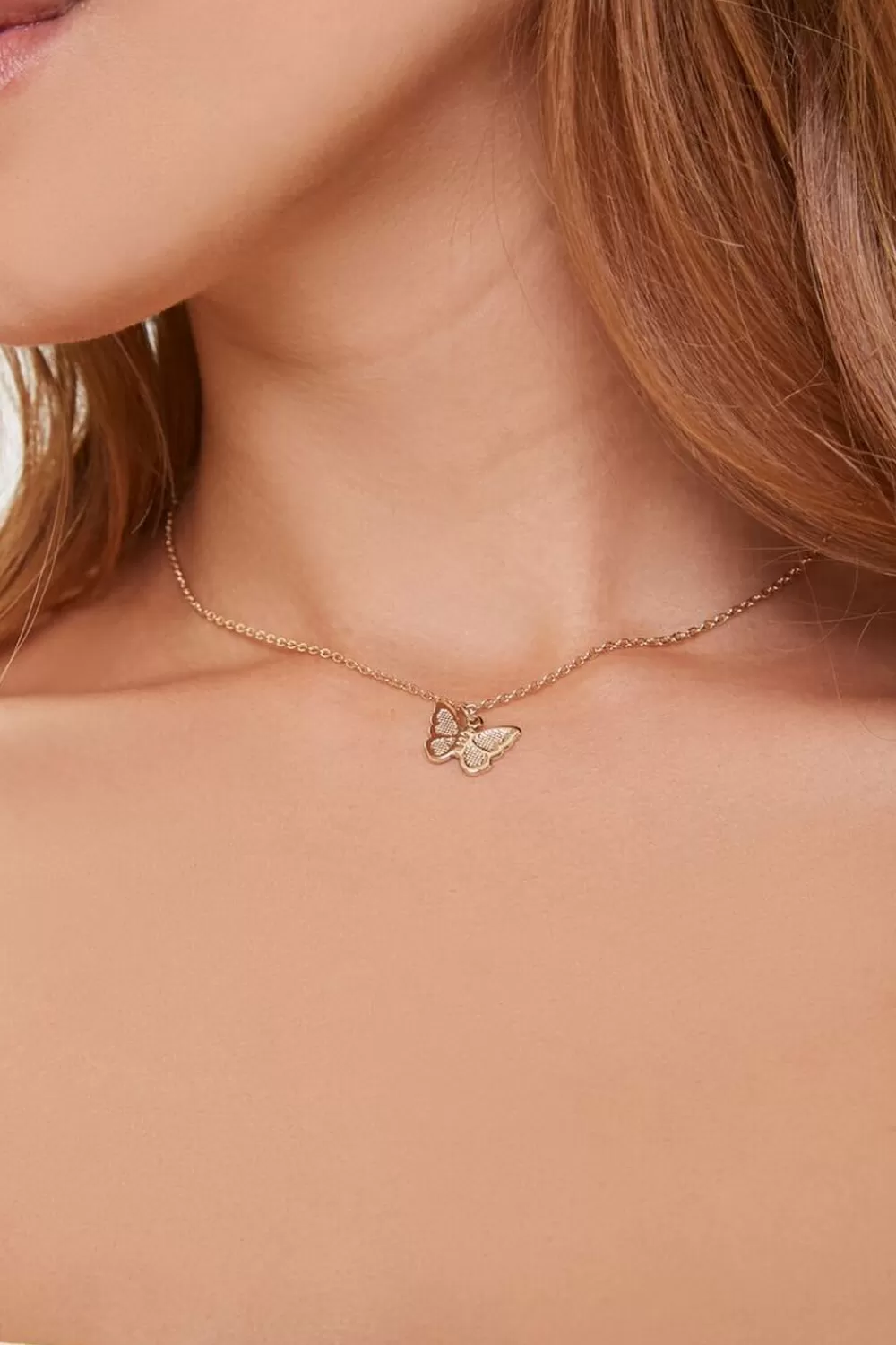Necklaces>Forever 21 Upcycled Butterfly Charm Necklace Gold