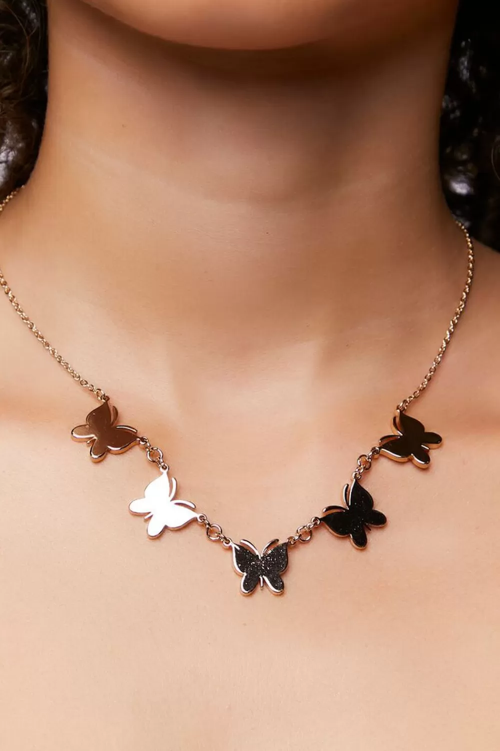 Necklaces>Forever 21 Upcycled Butterfly Charm Necklace Gold
