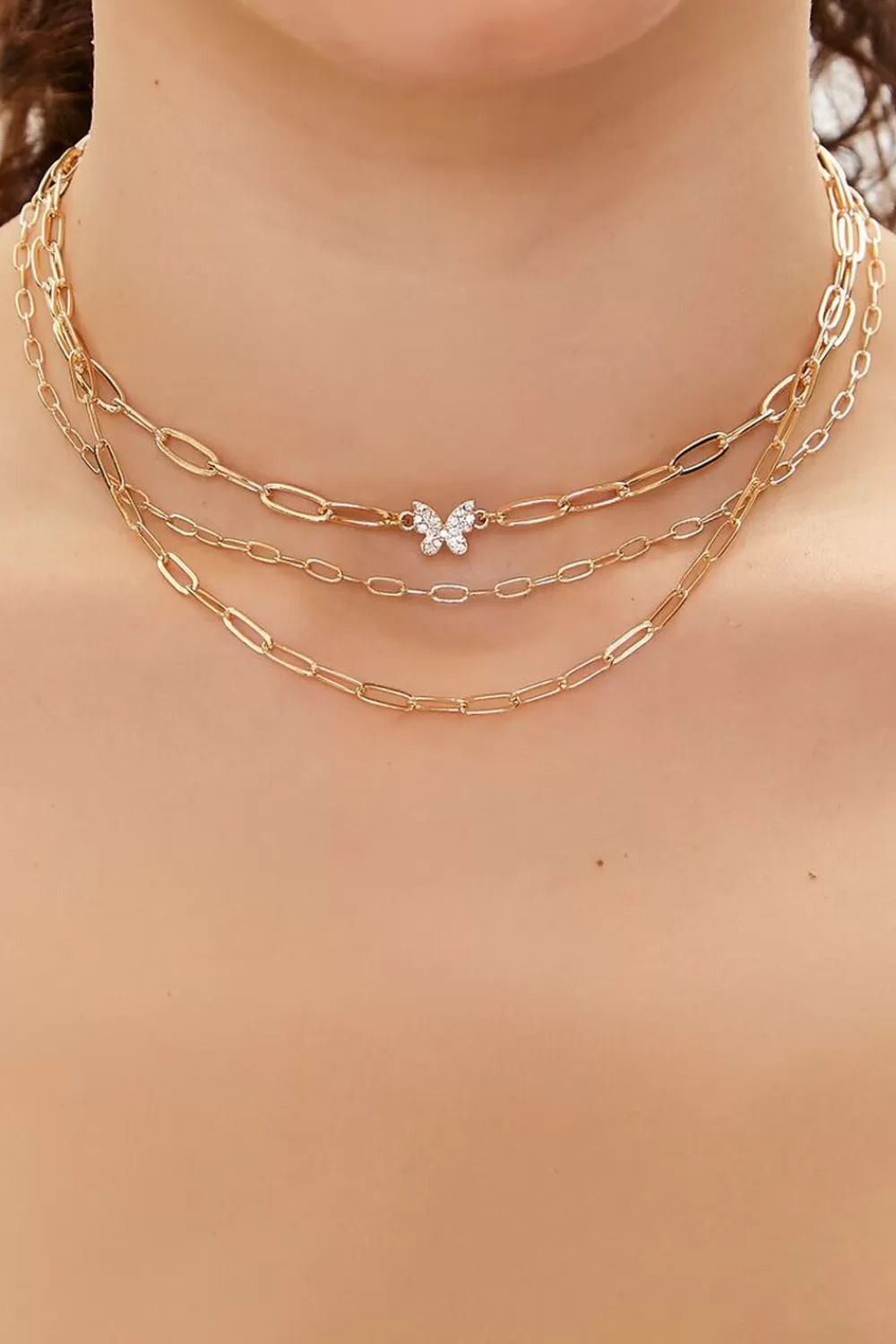 Necklaces>Forever 21 Upcycled Butterfly Layered Necklace Gold