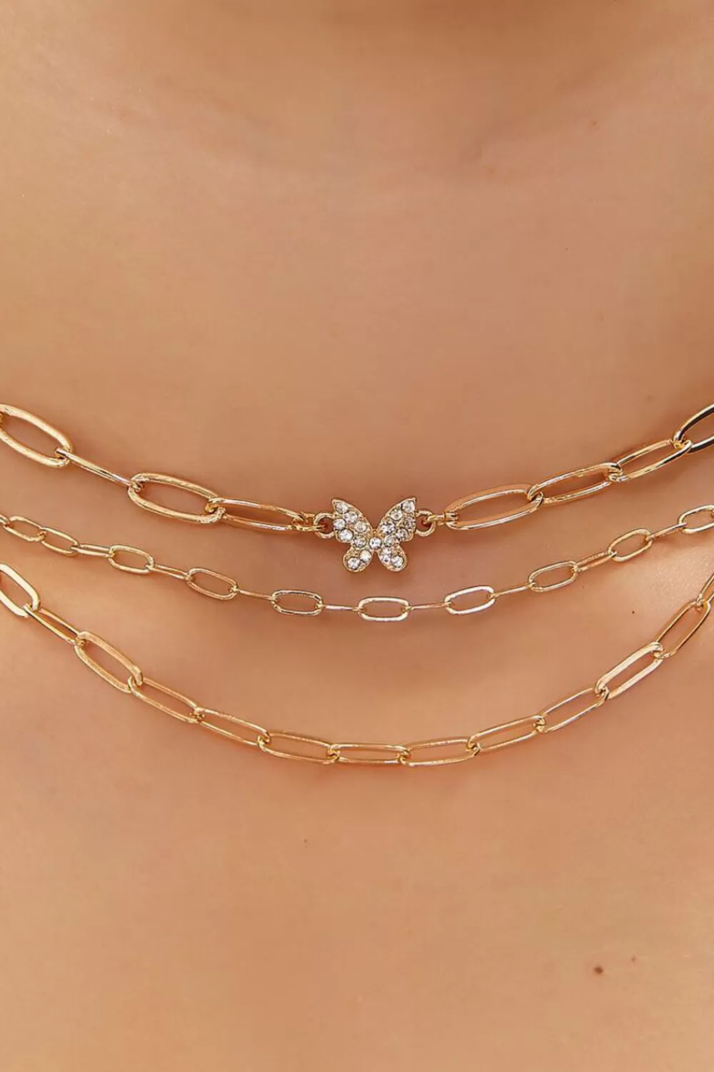 Necklaces>Forever 21 Upcycled Butterfly Layered Necklace Gold