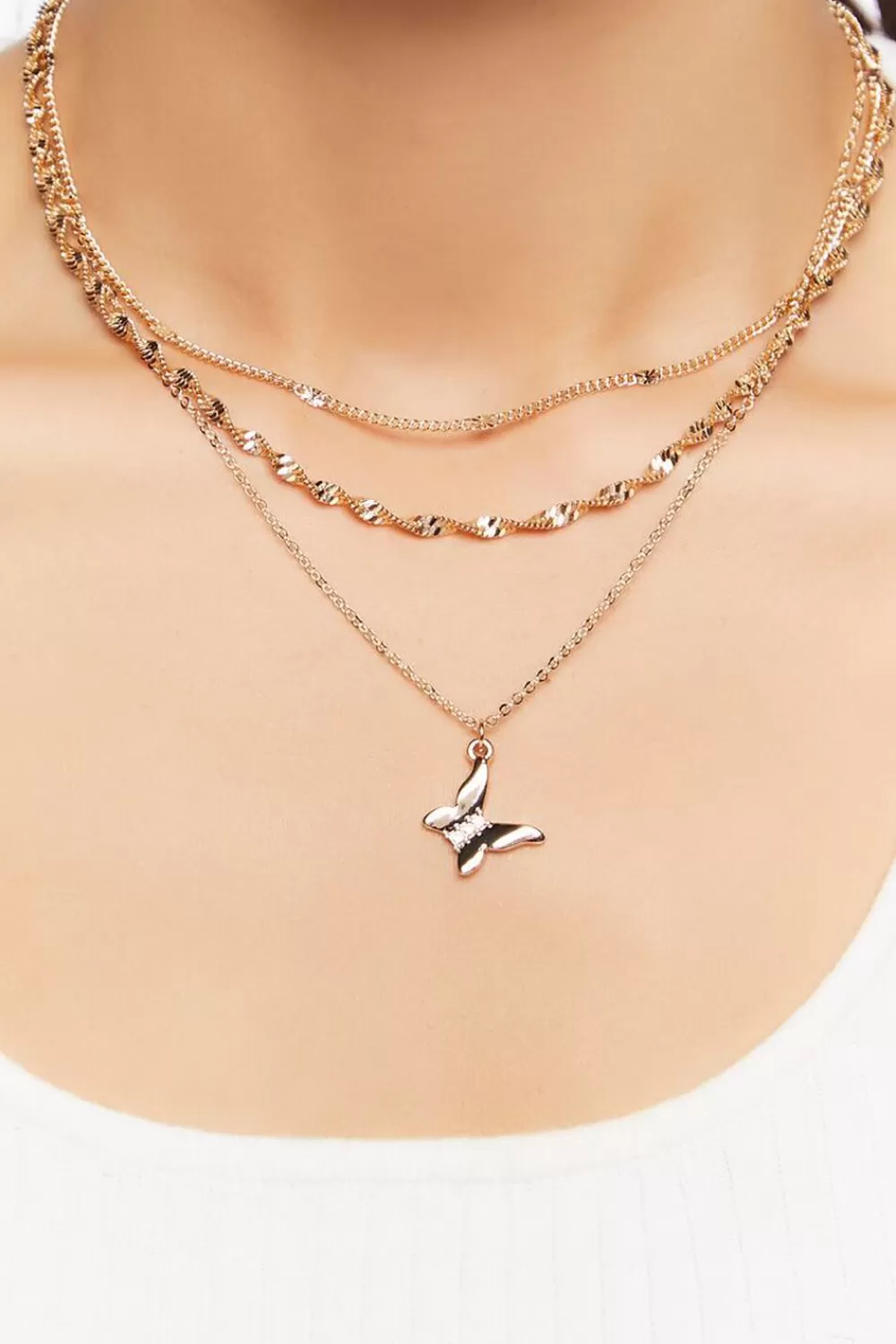 Necklaces>Forever 21 Upcycled Butterfly Necklace Set Gold