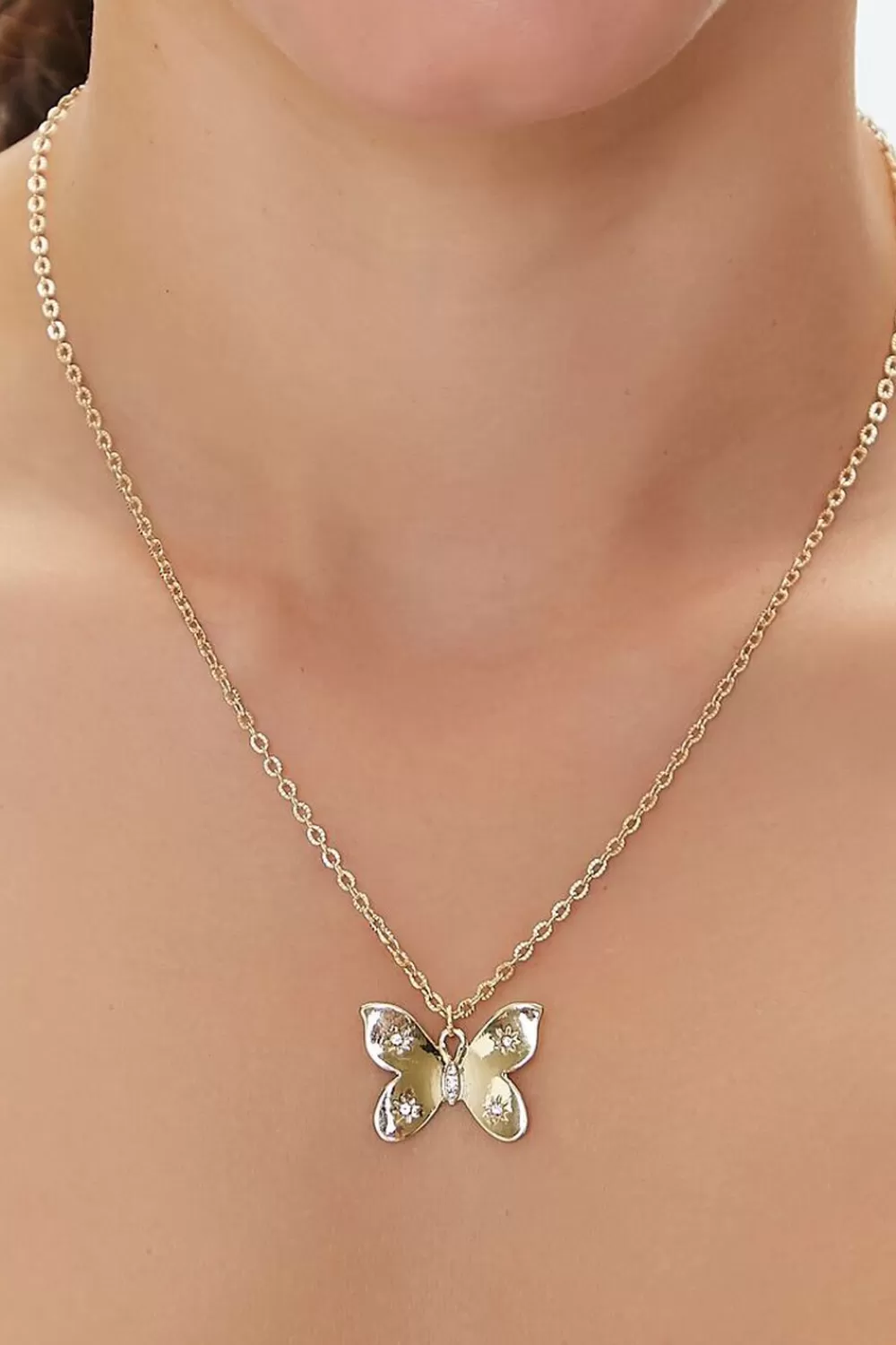 Necklaces>Forever 21 Upcycled Butterfly Pendant Necklace Gold/Clear