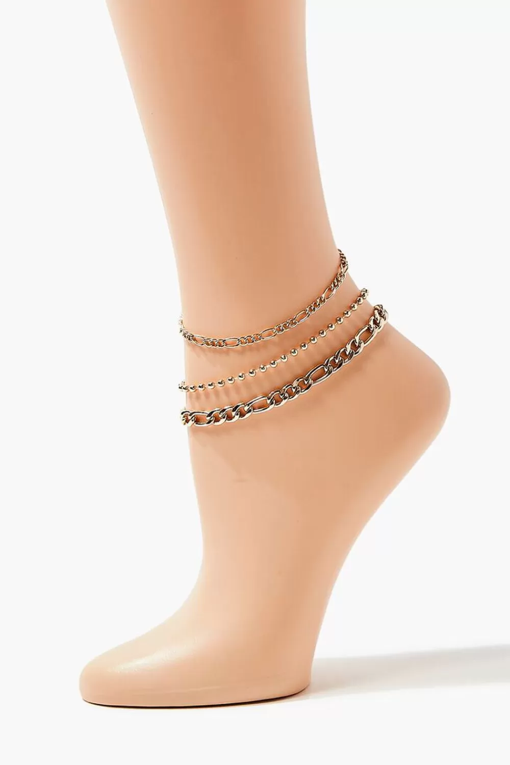 Body Jewelry>Forever 21 Upcycled Chain Anklet Set Gold