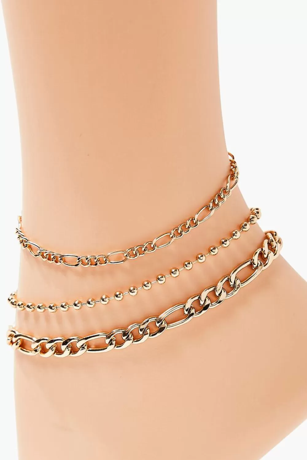 Body Jewelry>Forever 21 Upcycled Chain Anklet Set Gold