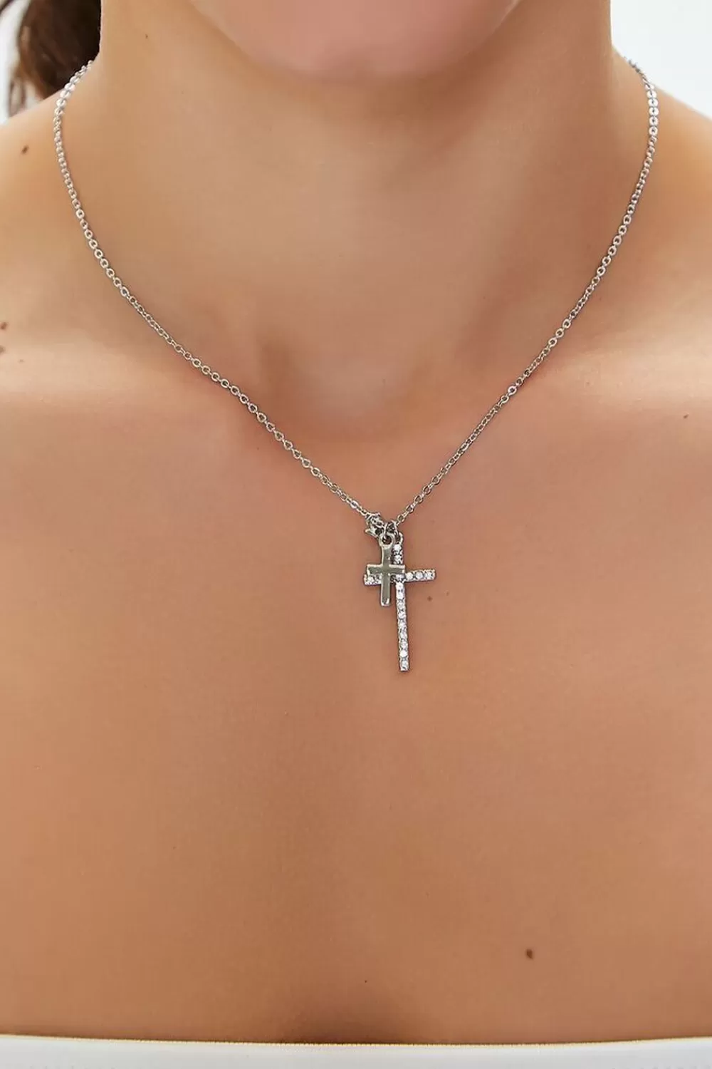 Necklaces>Forever 21 Upcycled Cross Charm Necklace Silver