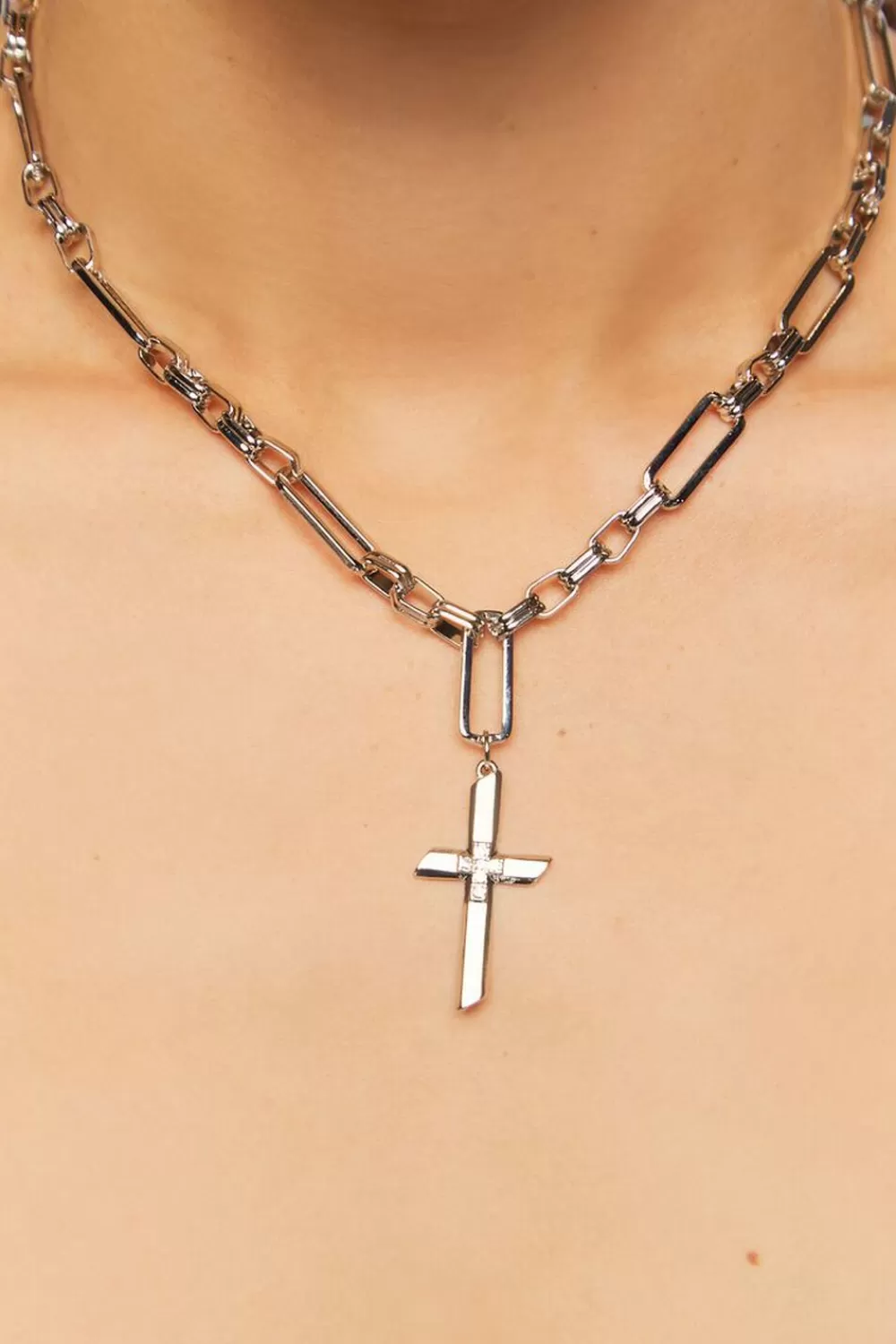 Necklaces>Forever 21 Upcycled Cross Necklace Silver