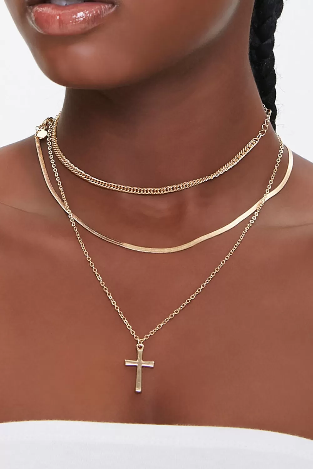 Necklaces>Forever 21 Upcycled Cross Pendant Necklace Gold