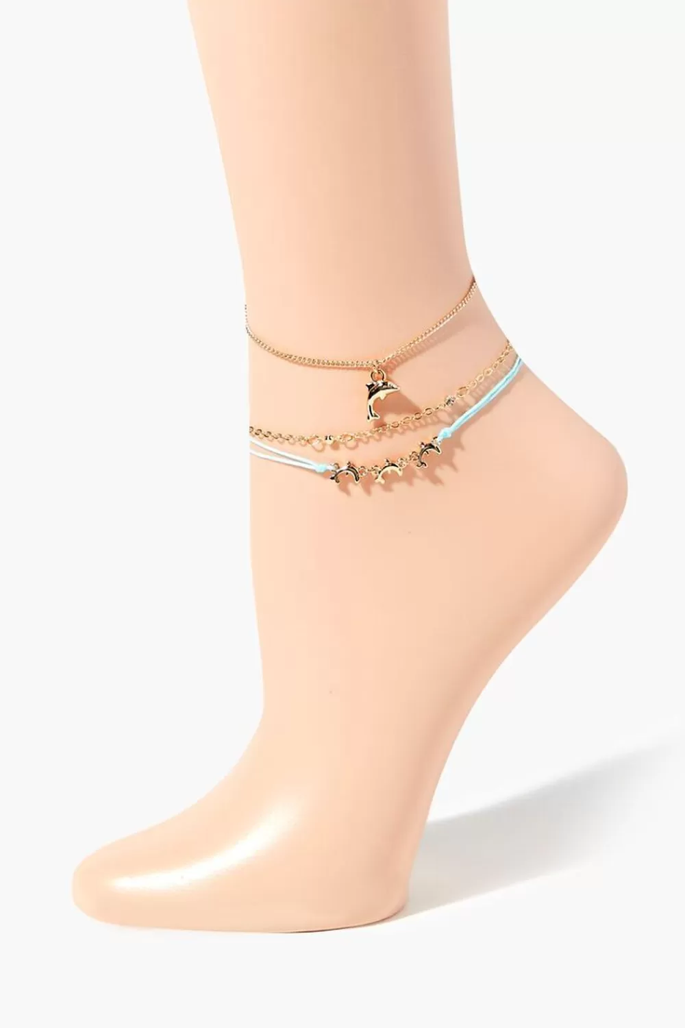 Body Jewelry>Forever 21 Upcycled Dolphin Charm Anklet Set Gold/Blue