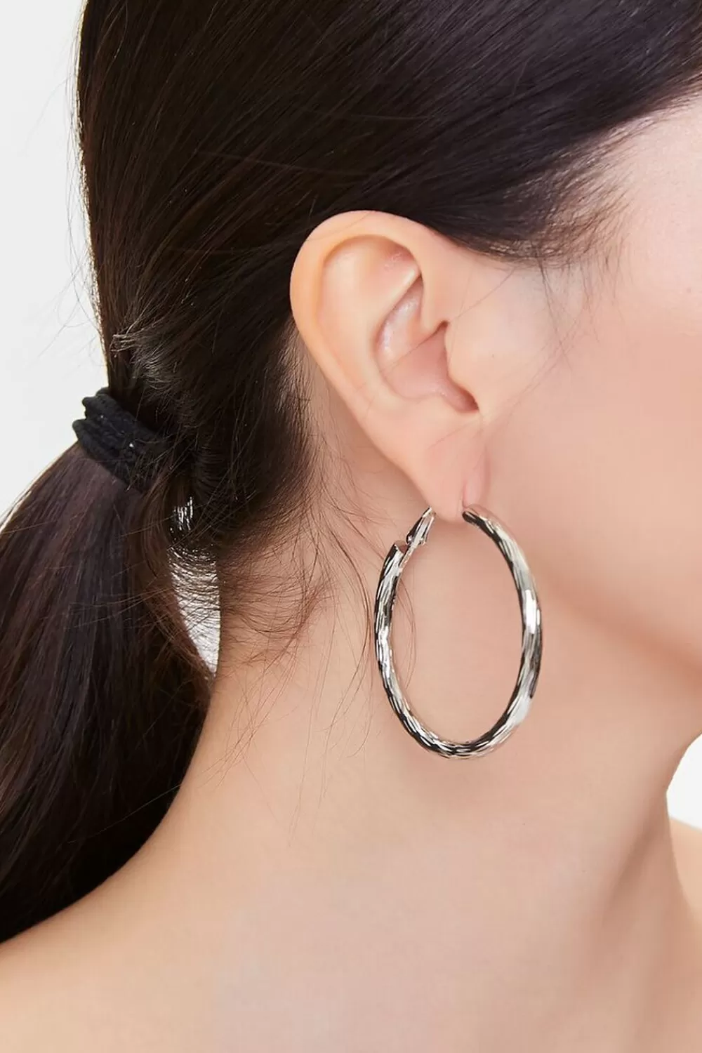 Earrings>Forever 21 Upcycled Etched Hoop Earrings Silver
