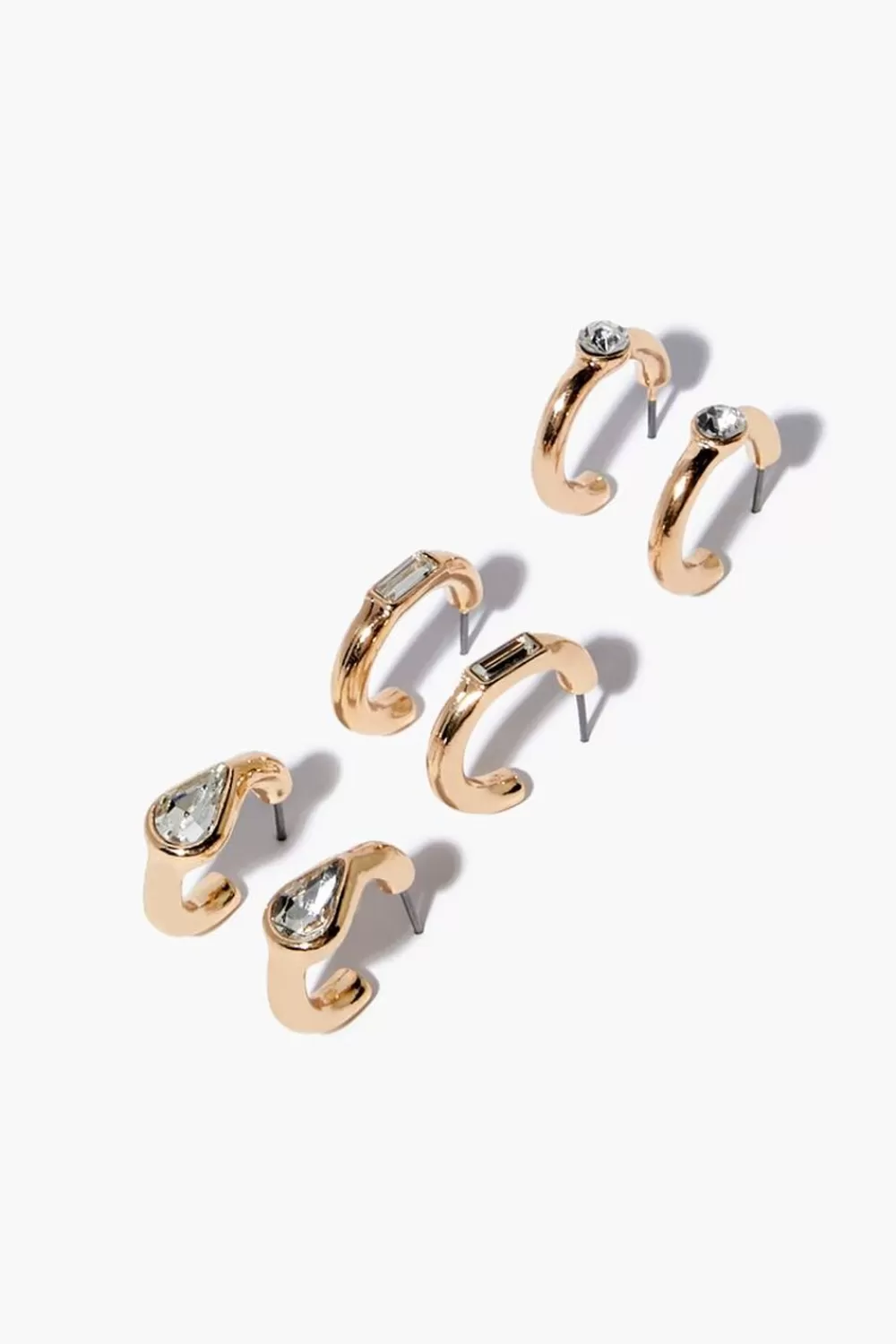 Earrings>Forever 21 Upcycled Faux Gem Hoop Earring Set Gold