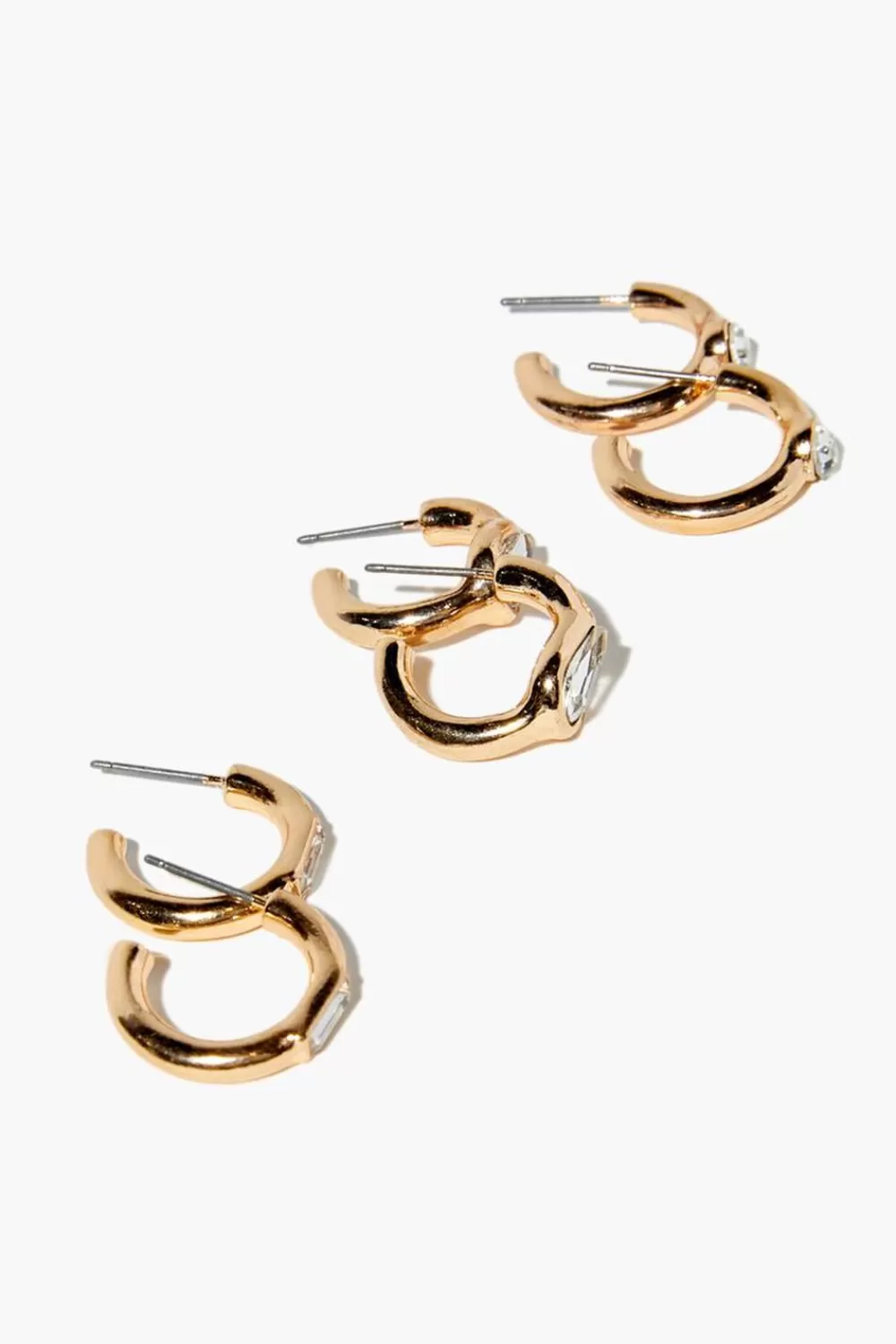 Earrings>Forever 21 Upcycled Faux Gem Hoop Earring Set Gold