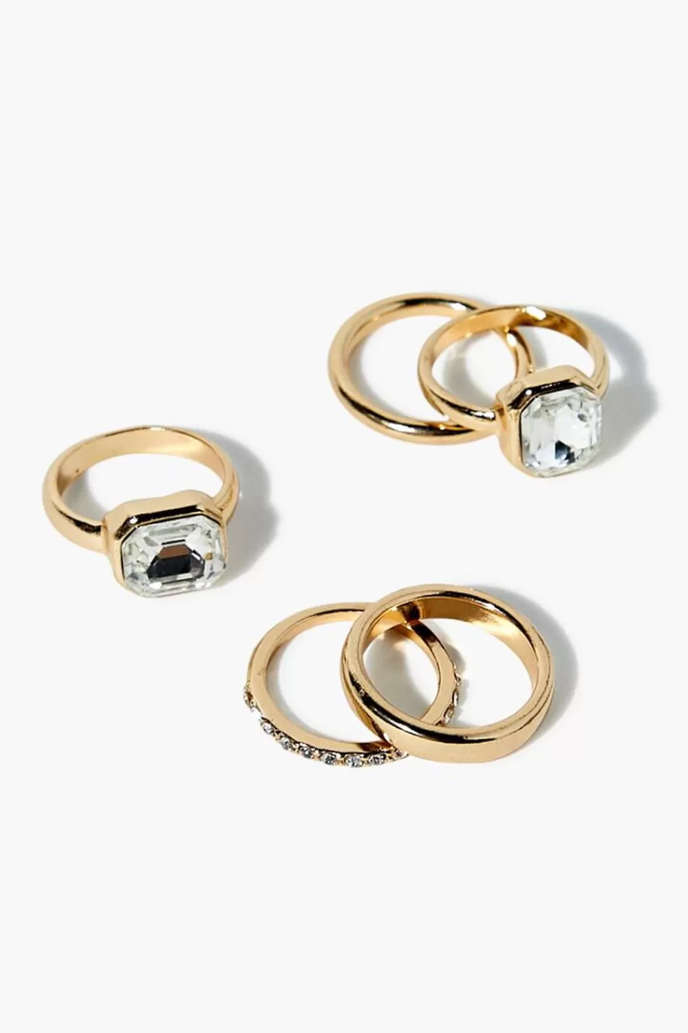 Rings>Forever 21 Upcycled Faux Gem Ring Set Gold