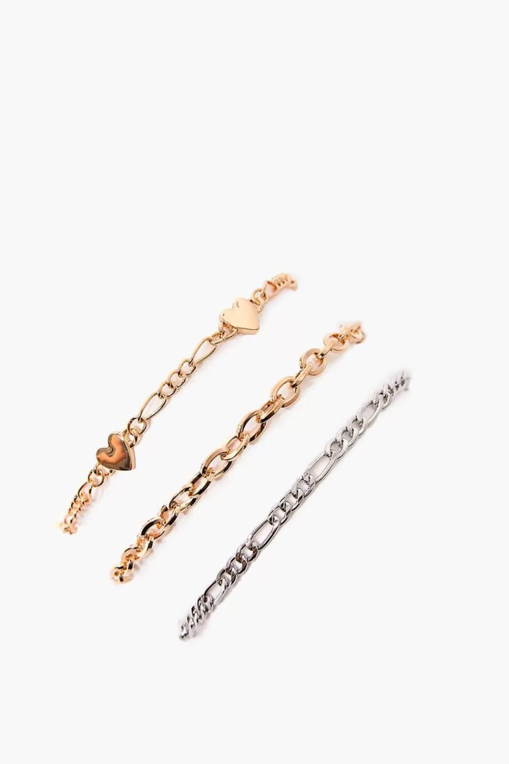 Bracelets>Forever 21 Upcycled Heart Chain Bracelet Set Gold/Silver