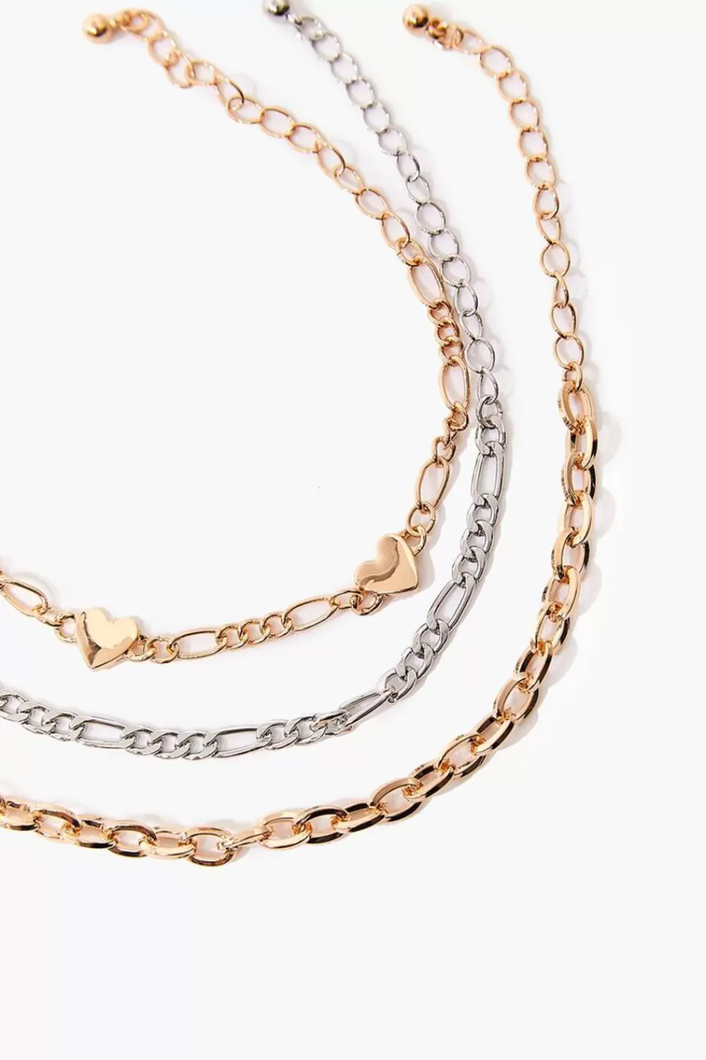 Bracelets>Forever 21 Upcycled Heart Chain Bracelet Set Gold/Silver