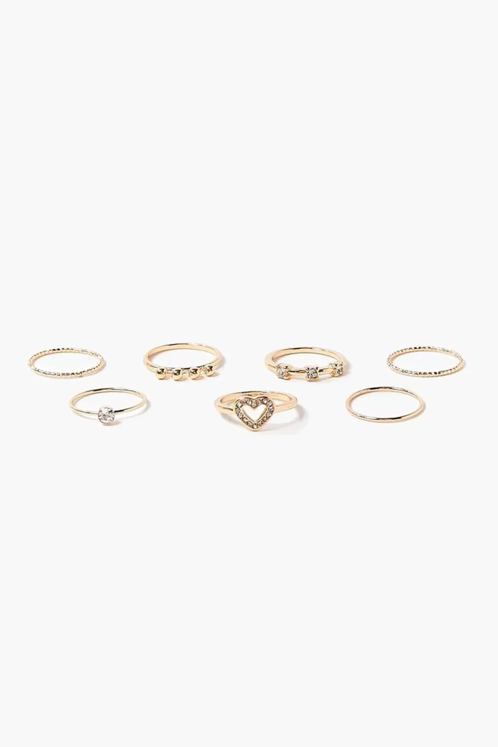 Rings>Forever 21 Upcycled Rhinestone Heart Ring Set Gold/Clear