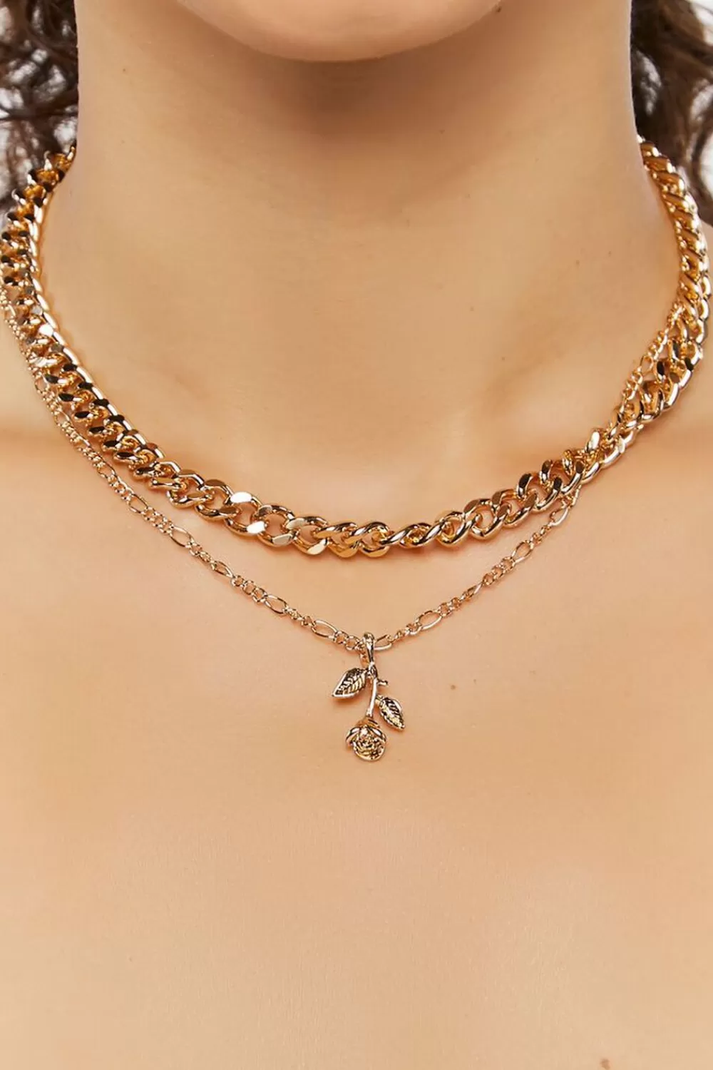 Necklaces>Forever 21 Upcycled Rose Layered Necklace Gold