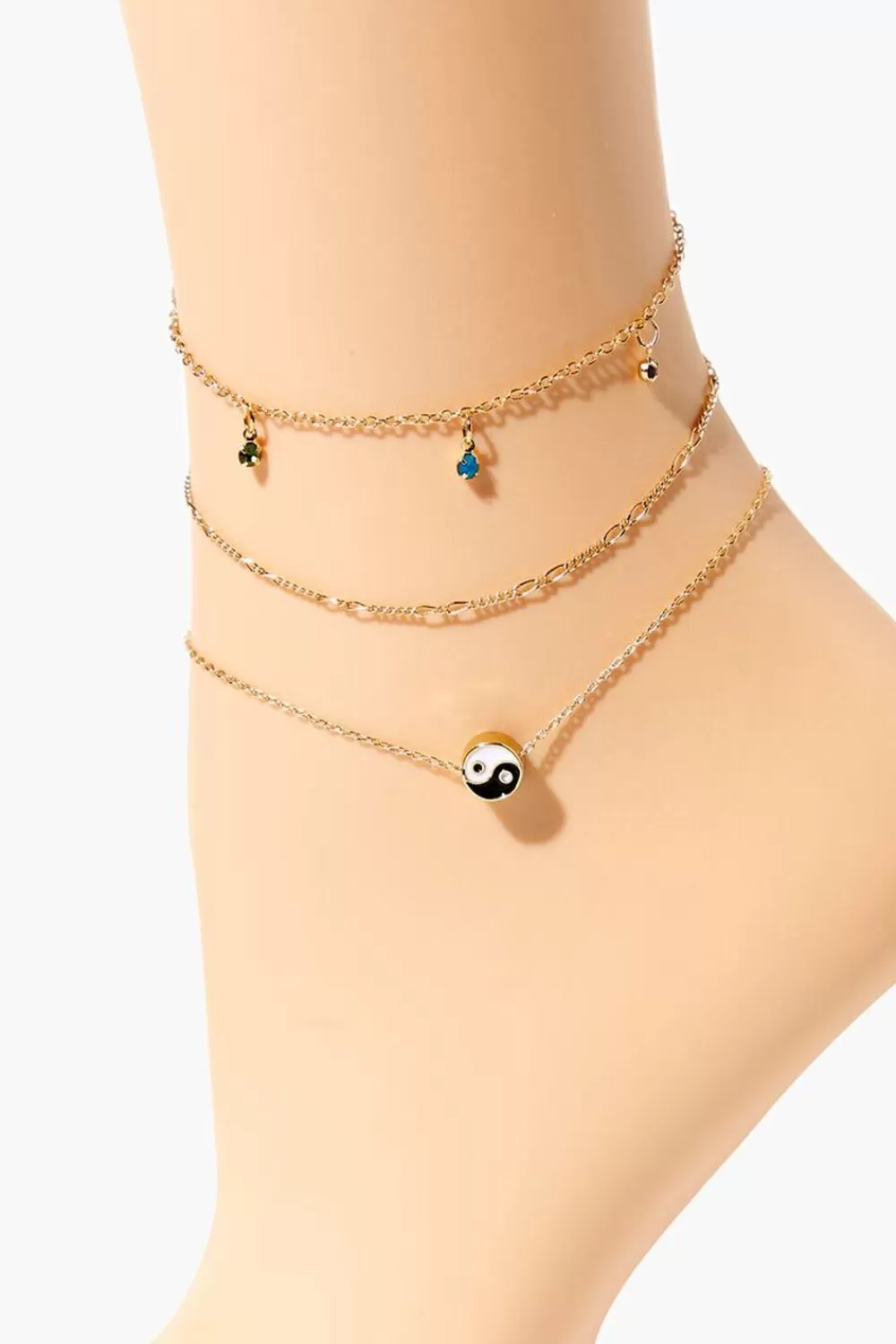 Body Jewelry>Forever 21 Upcycled Yin Yang Anklet Set Gold