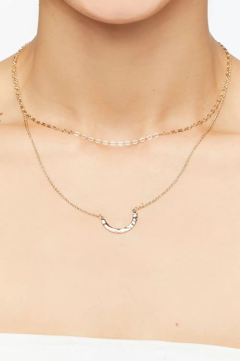 Necklaces>Forever 21 U-Shaped Charm Layered Necklace Gold