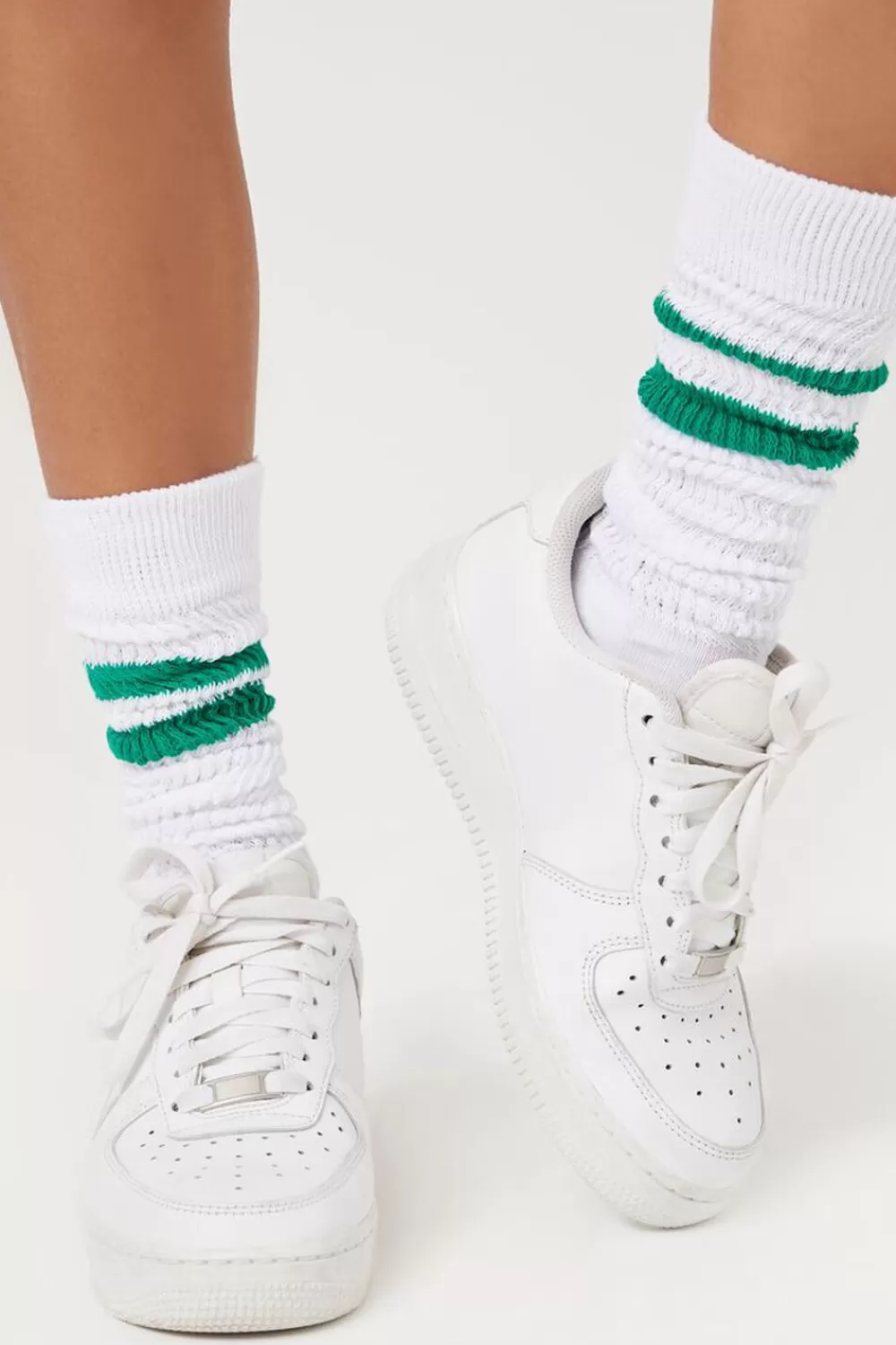 Loungewear>Forever 21 Varsity-Striped Crew Socks White/Green