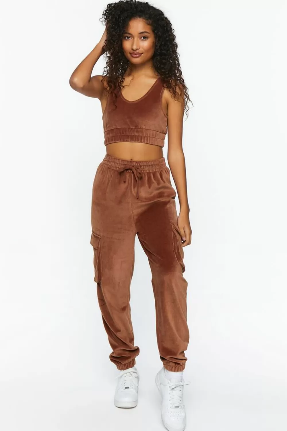 Matching Sets>Forever 21 Velour Flap Pocket Joggers Brown