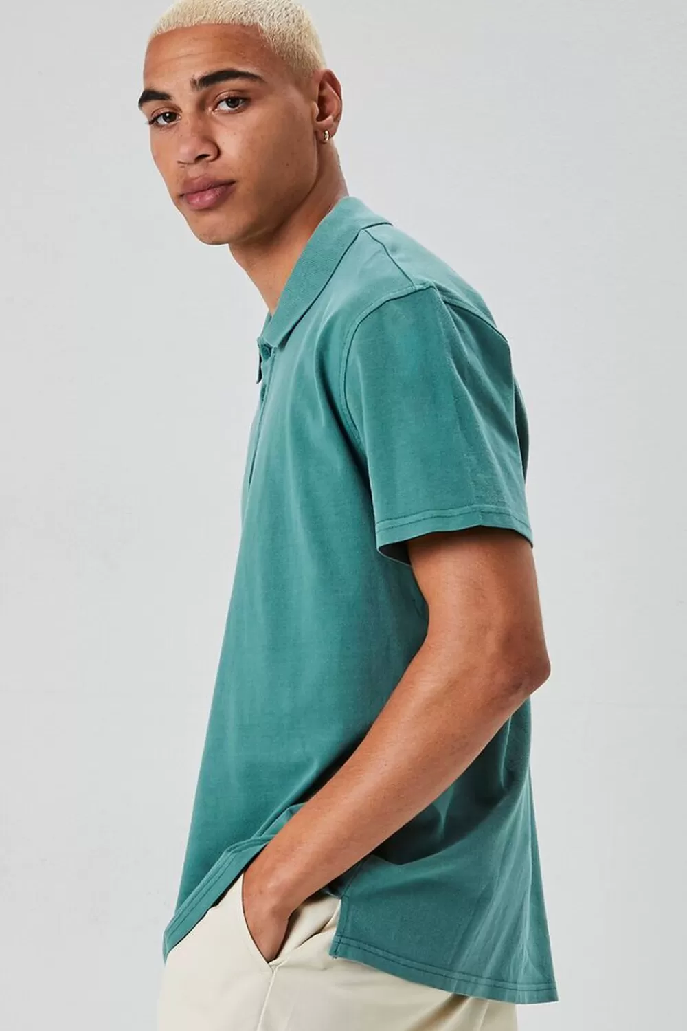 Tops>Forever 21 Vented-Hem Polo Shirt Green