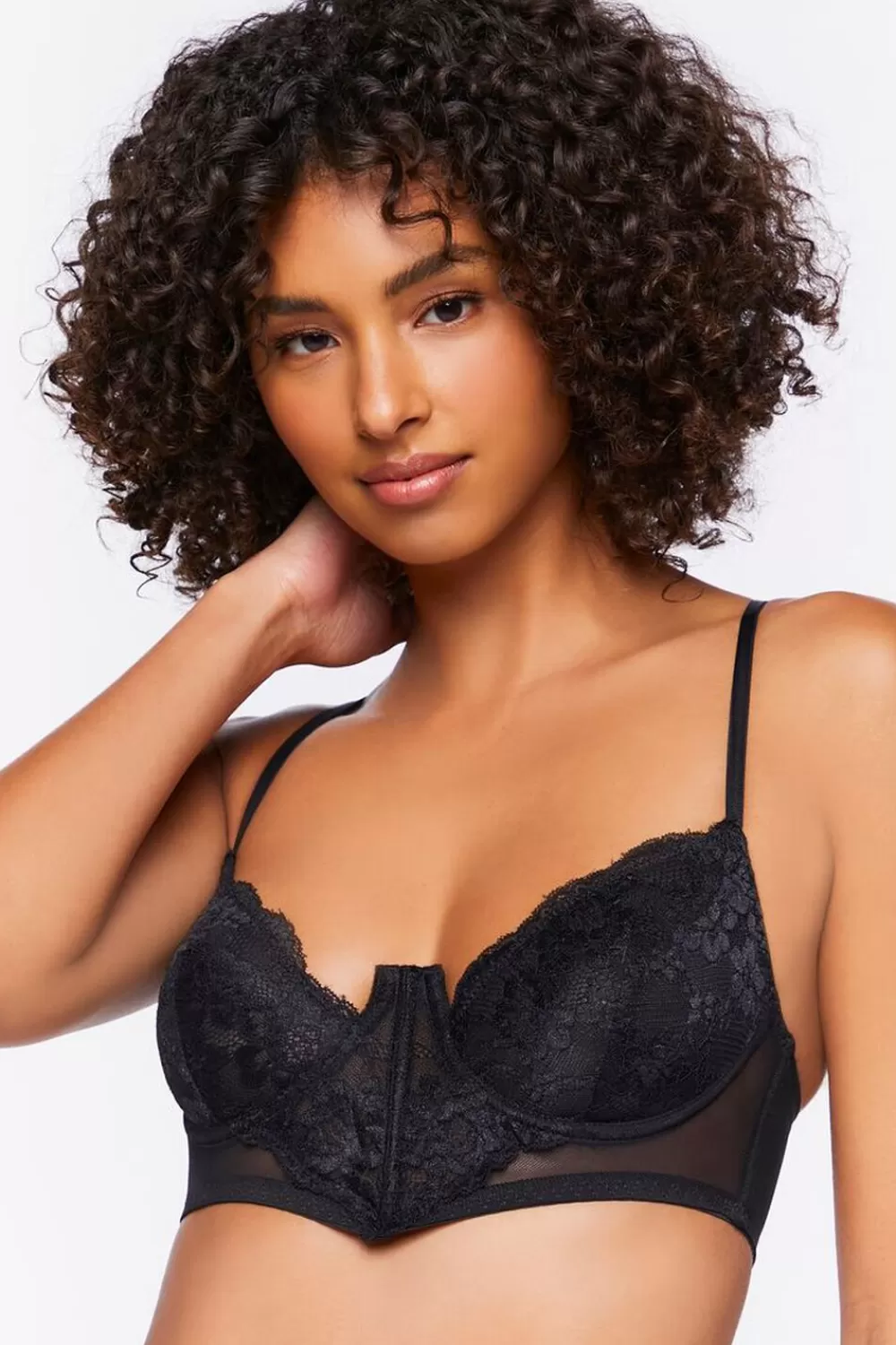 Loungewear>Forever 21 V-Hem Lace Underwire Bra Black