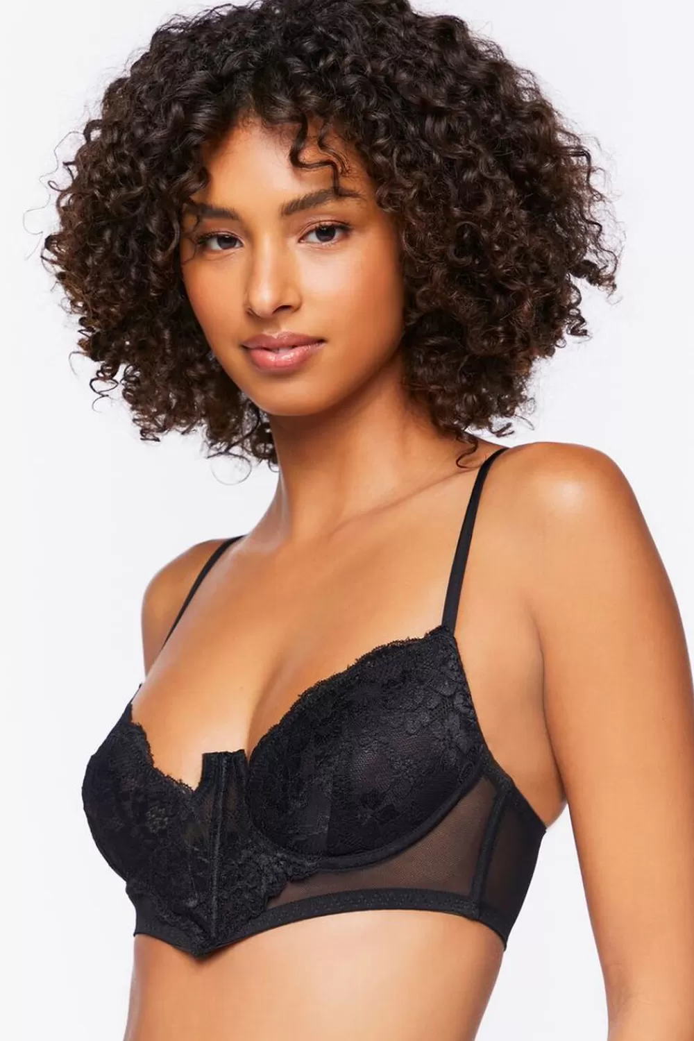 Loungewear>Forever 21 V-Hem Lace Underwire Bra Black