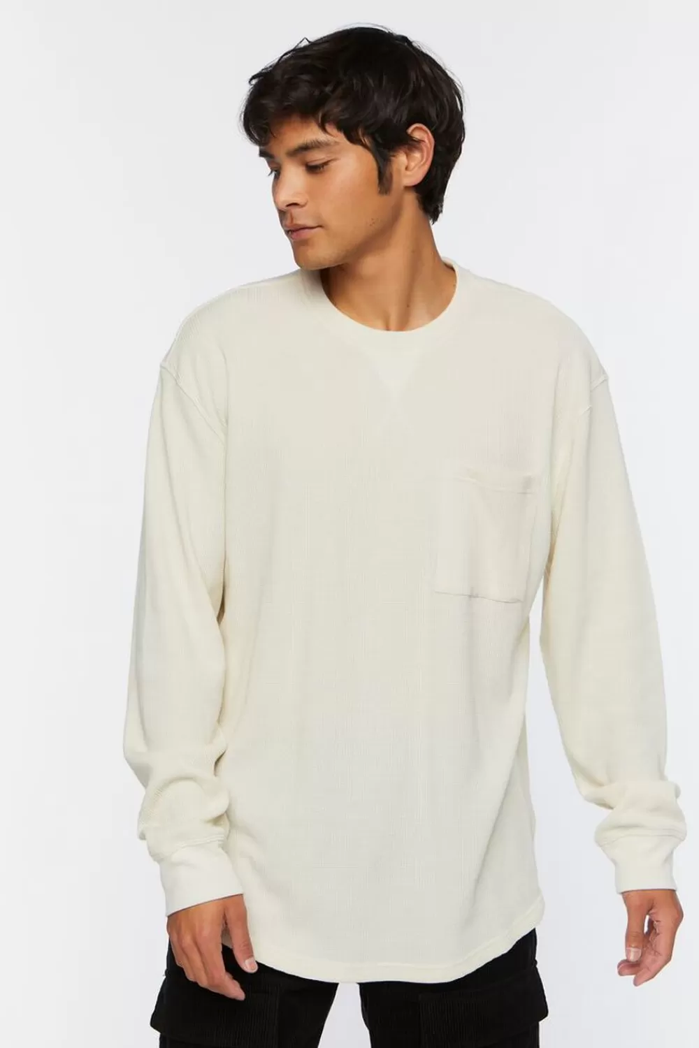 Tops>Forever 21 Waffle Knit Long-Sleeve Tee Cream